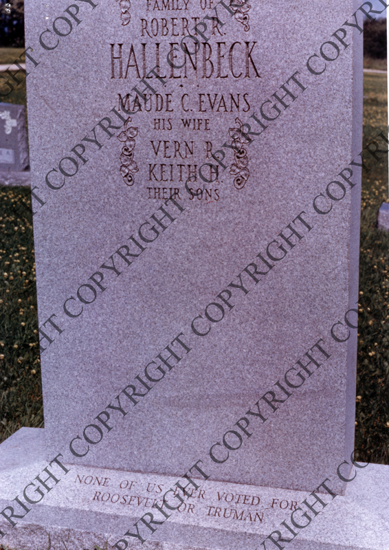 Photo of Grave Stone in Cemetery in Elgin, Minnesota Harry S. Truman