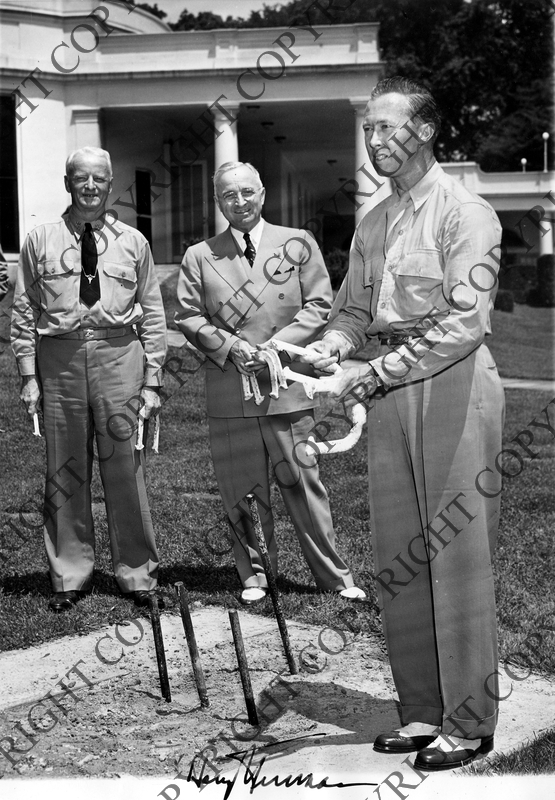 President Truman during a horseshoe pitching demonstration Harry S