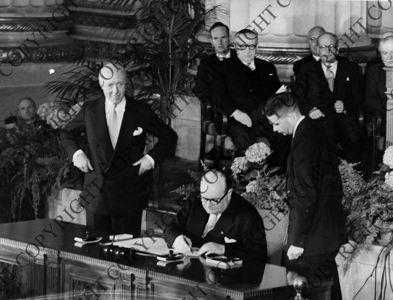 Paul-Henri Spaak, Belgium, signs North Atlantic Treaty | Harry S. Truman