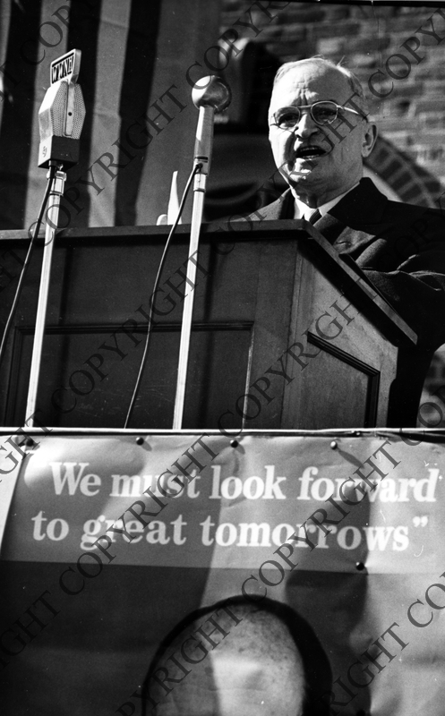 President Truman addresses the crowd upon receiving the Franklin ...