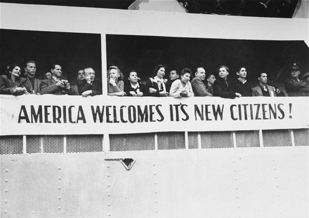 USS General Black Transporting Displaced Persons 1948 With Banner. Credit: United States Holocaust Memorial Museum