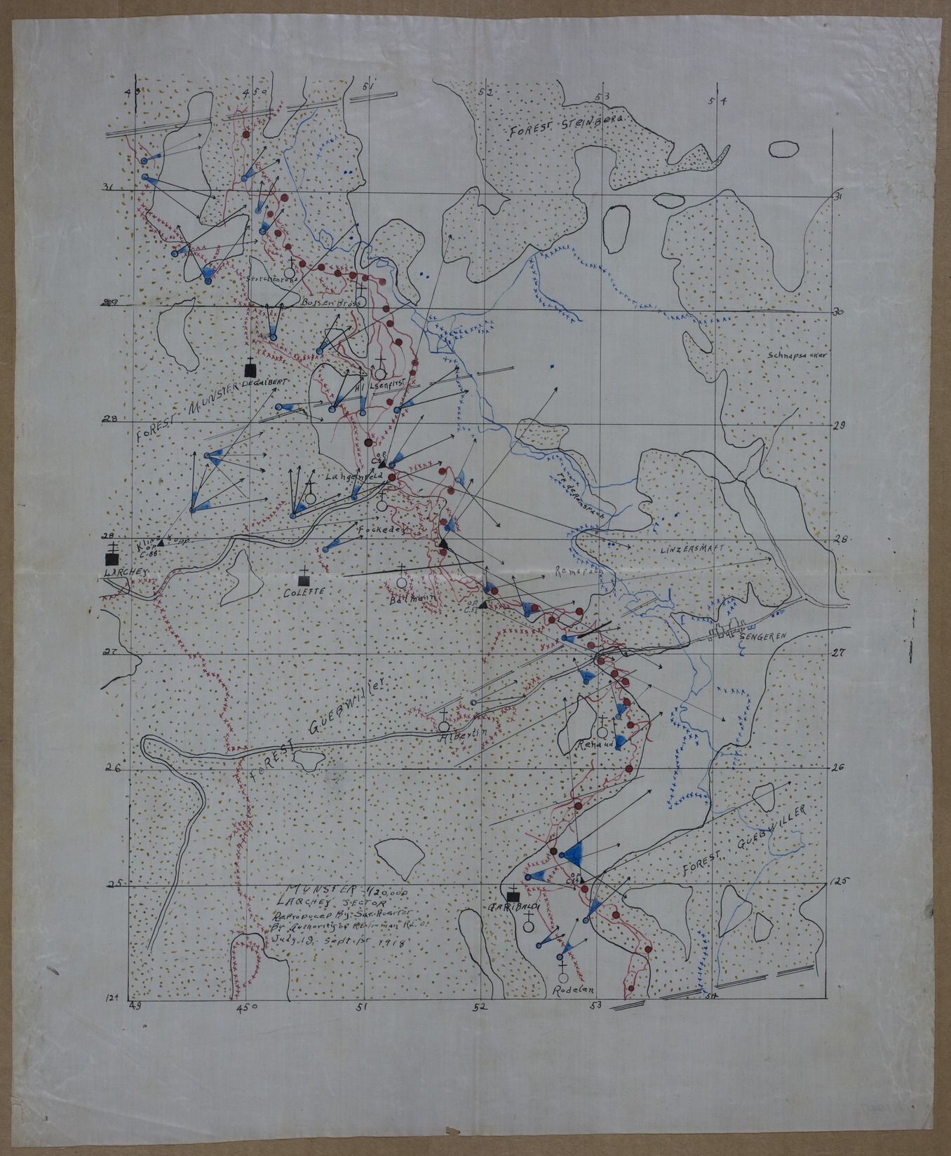 Map of Allied and Enemy Lines in Munster, Larchey Sector