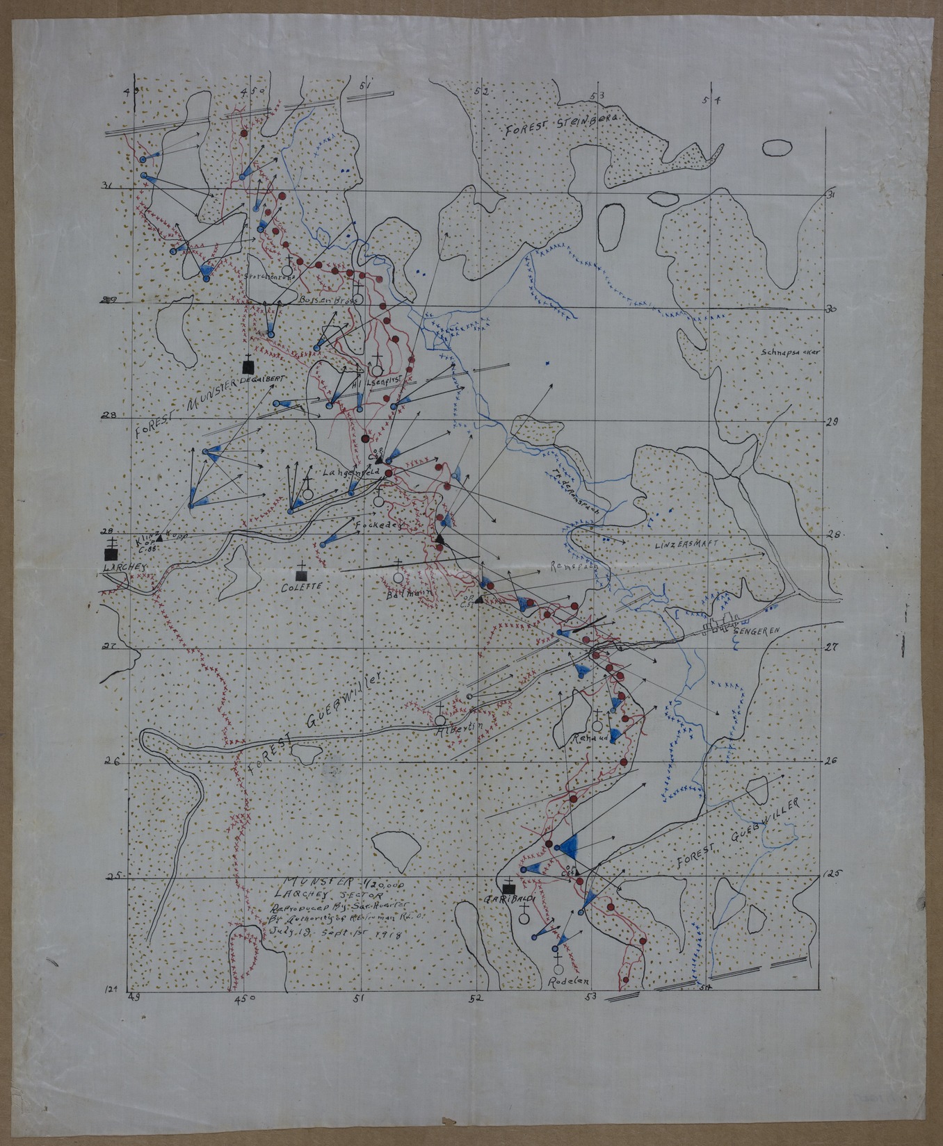 M1007.jpg Map of Allied and Enemy Lines in Munster, Larchey Sector