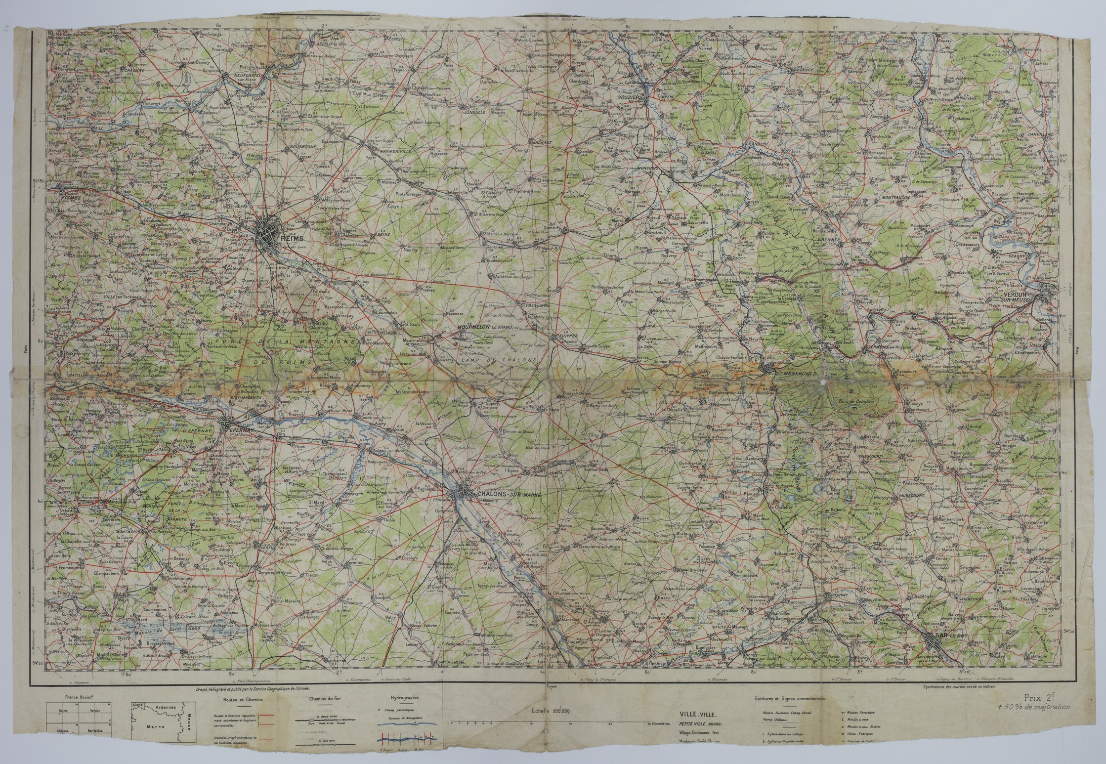M1019.jpg Map of the Area Surrounding Reims, Chalons, Verdun, and Bar-le-Duc