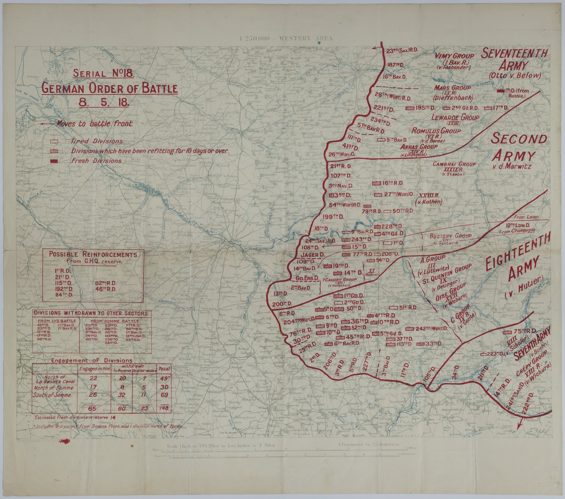 M1022.jpg Map of the Positions and Movement of German Divisions During the Spring Offensive