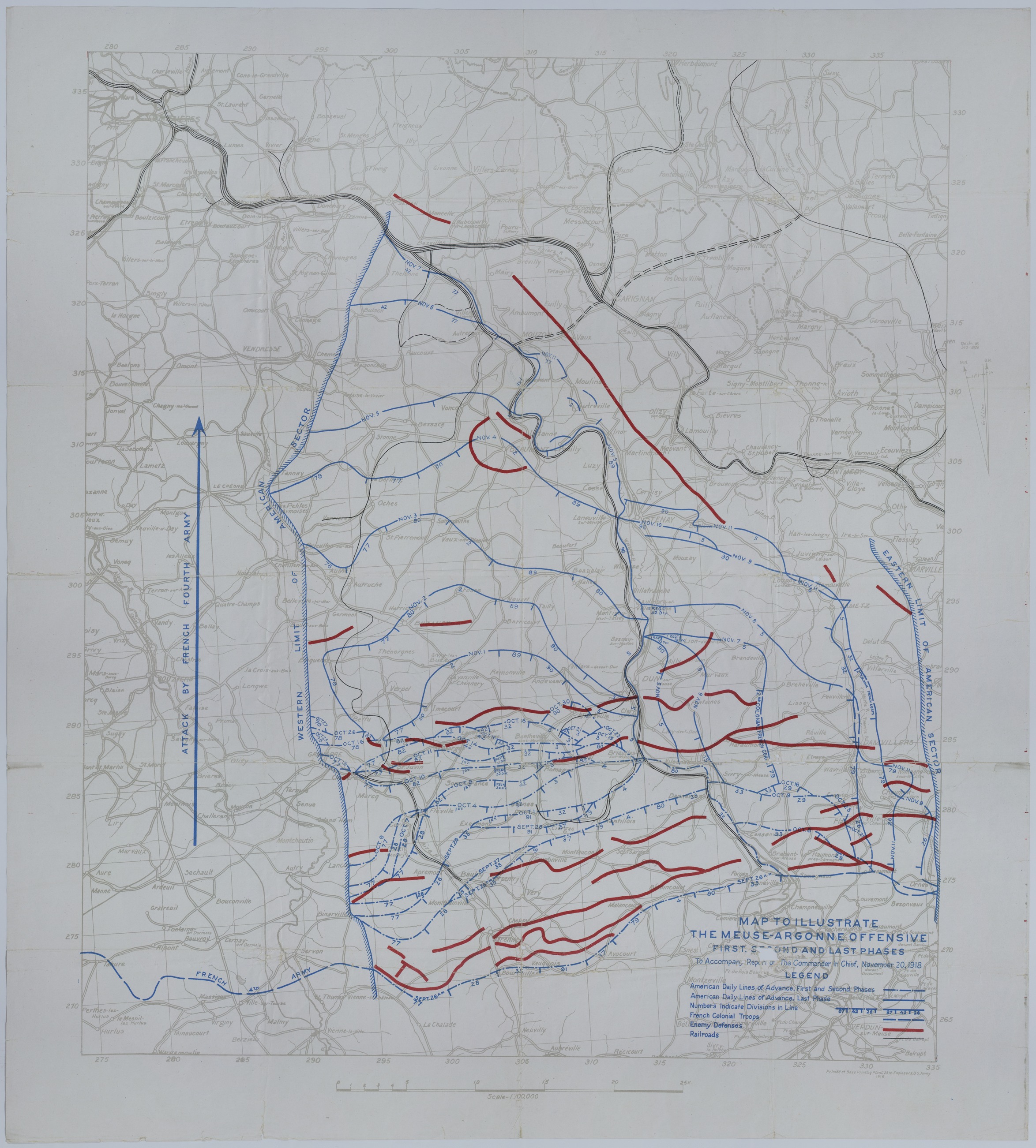 Map of Allied Divisional Movement During the Meuse-Argonne Offensive