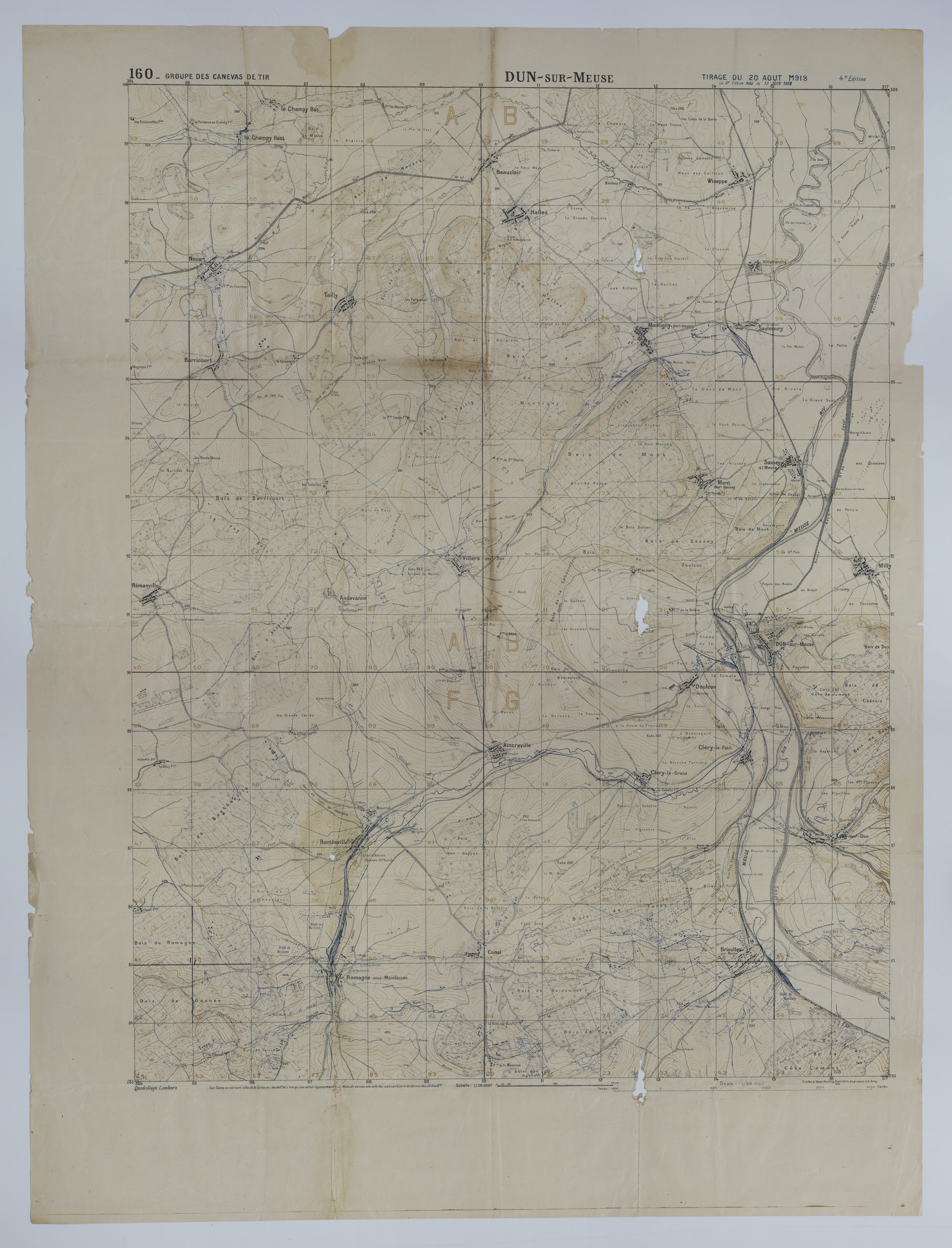 M1084.jpg Map of Trench Lines, Transportation Routes, and Barrack Locations around the Meuse River