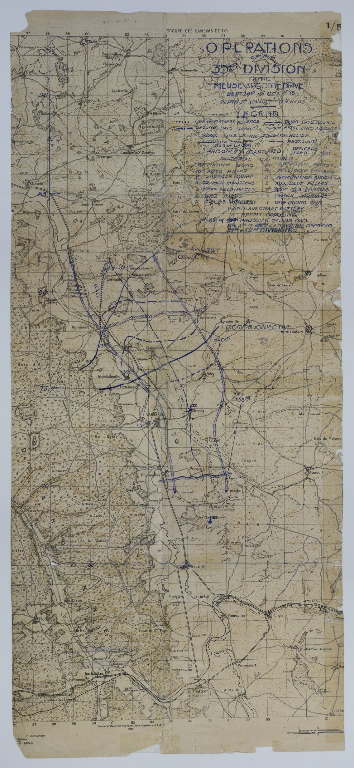 M1091.jpg Map of 35th Division Operations During the Meuse-Argonne Offensive