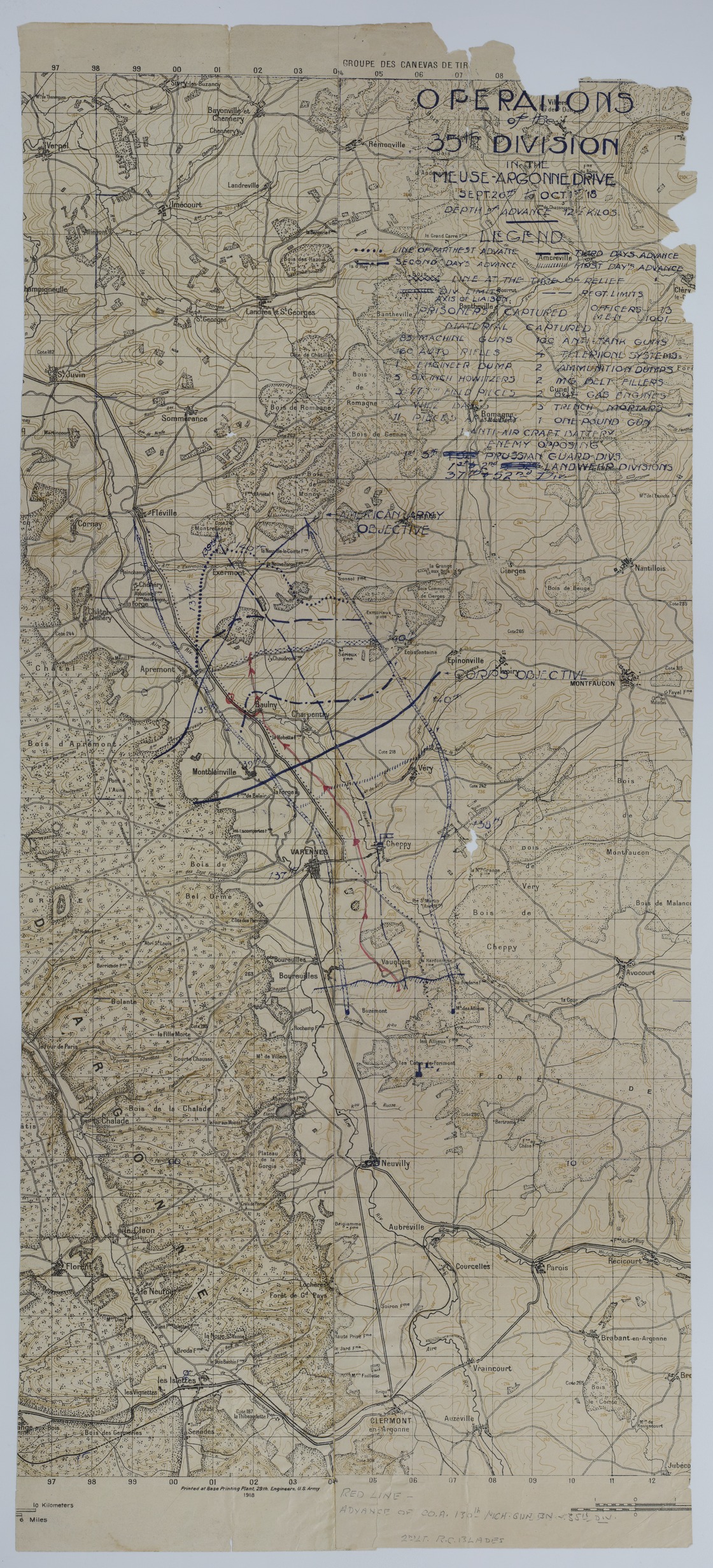 M1092.jpg Map of 35th Division Operations During the Meuse-Argonne Offensive