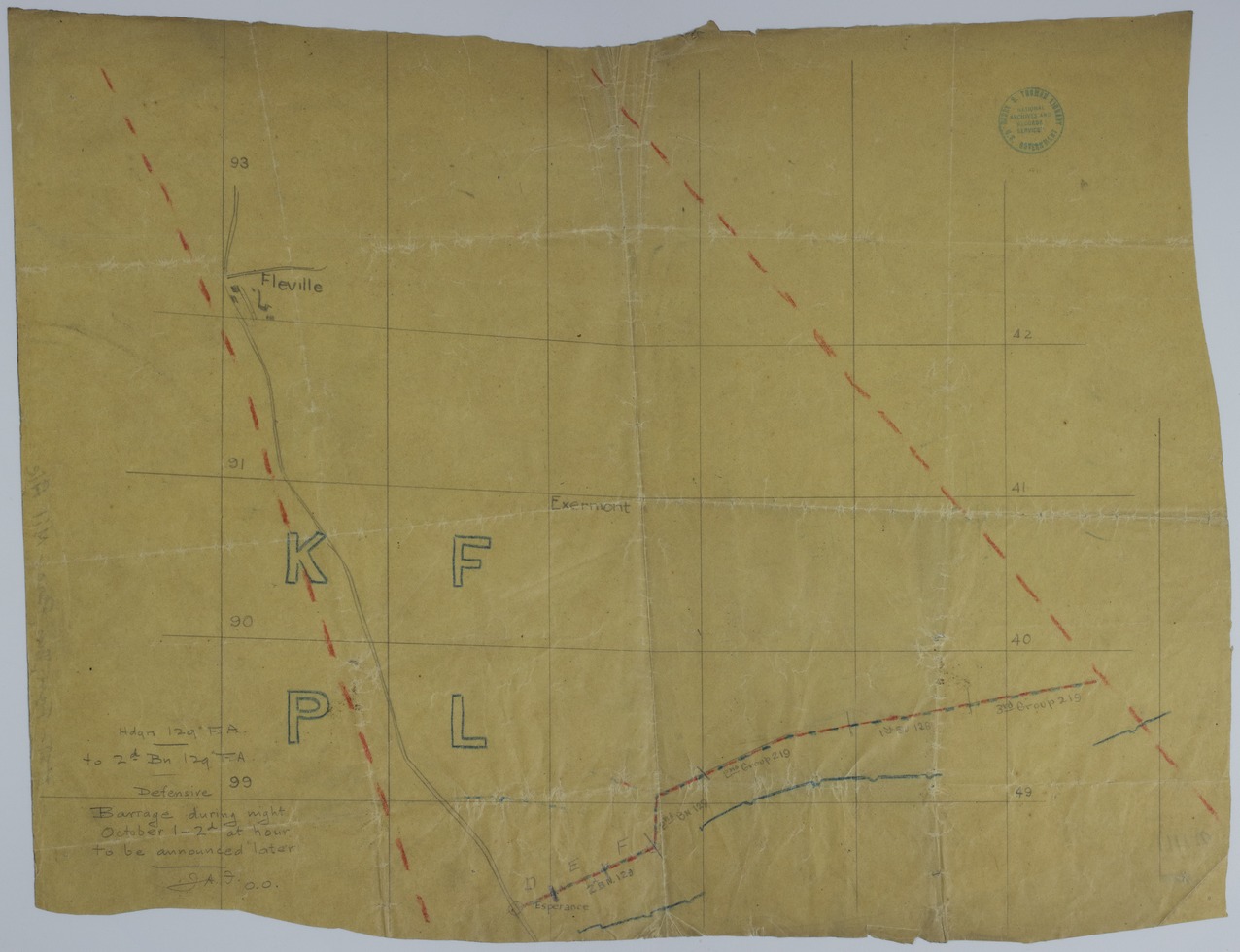 M1111.jpg Map of a Night Barrage on October 1-2, 1918