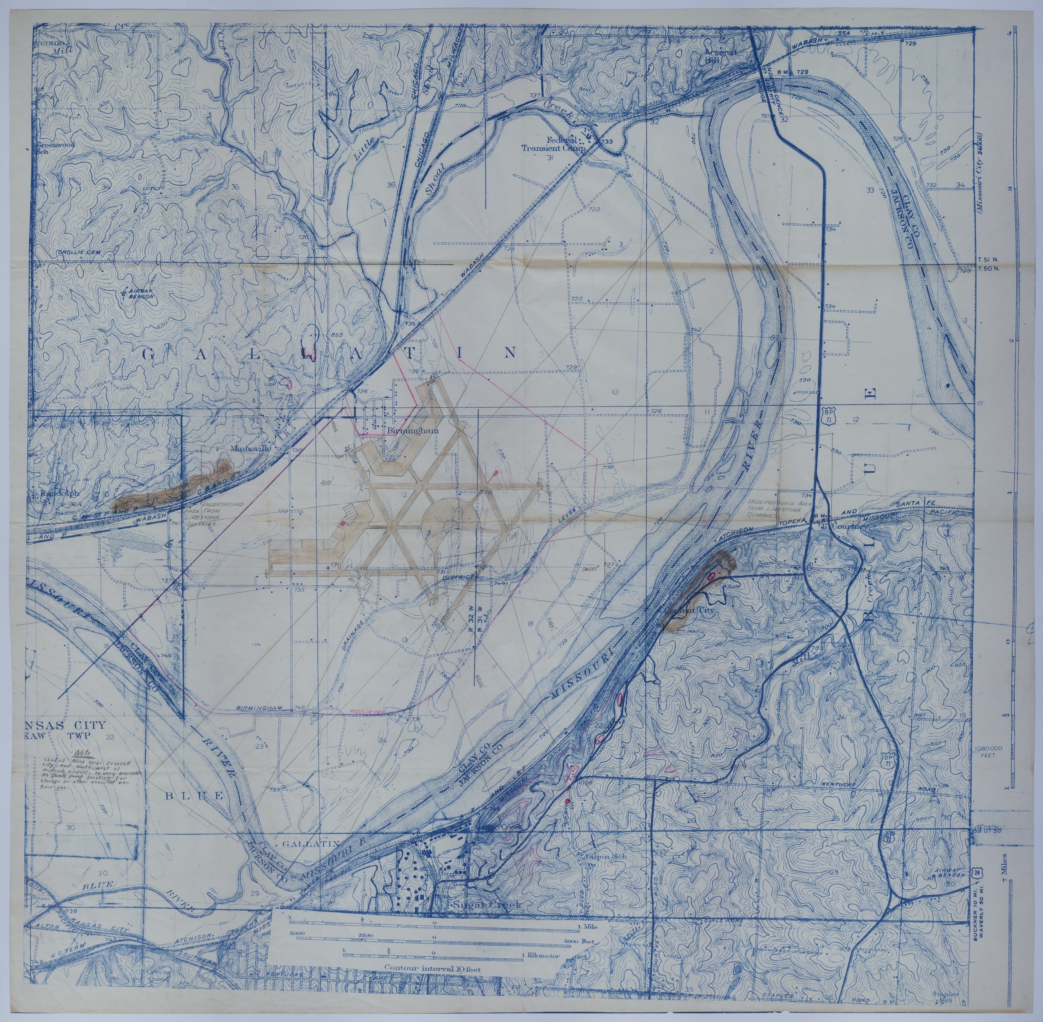 Map of a Proposed Airport near Birmingham, Missouri