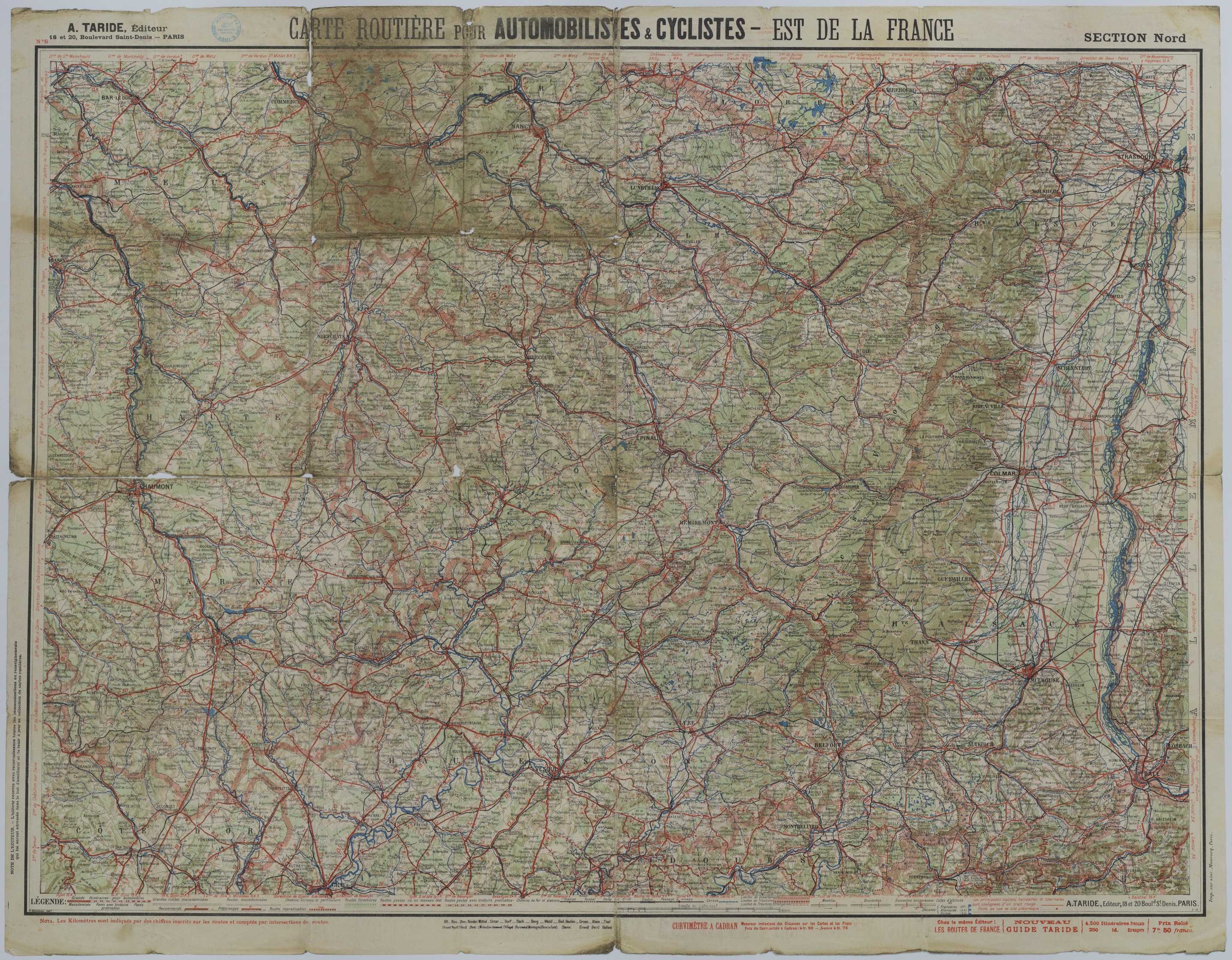 Map of Automobile and Bicycle Routes in Northeast France