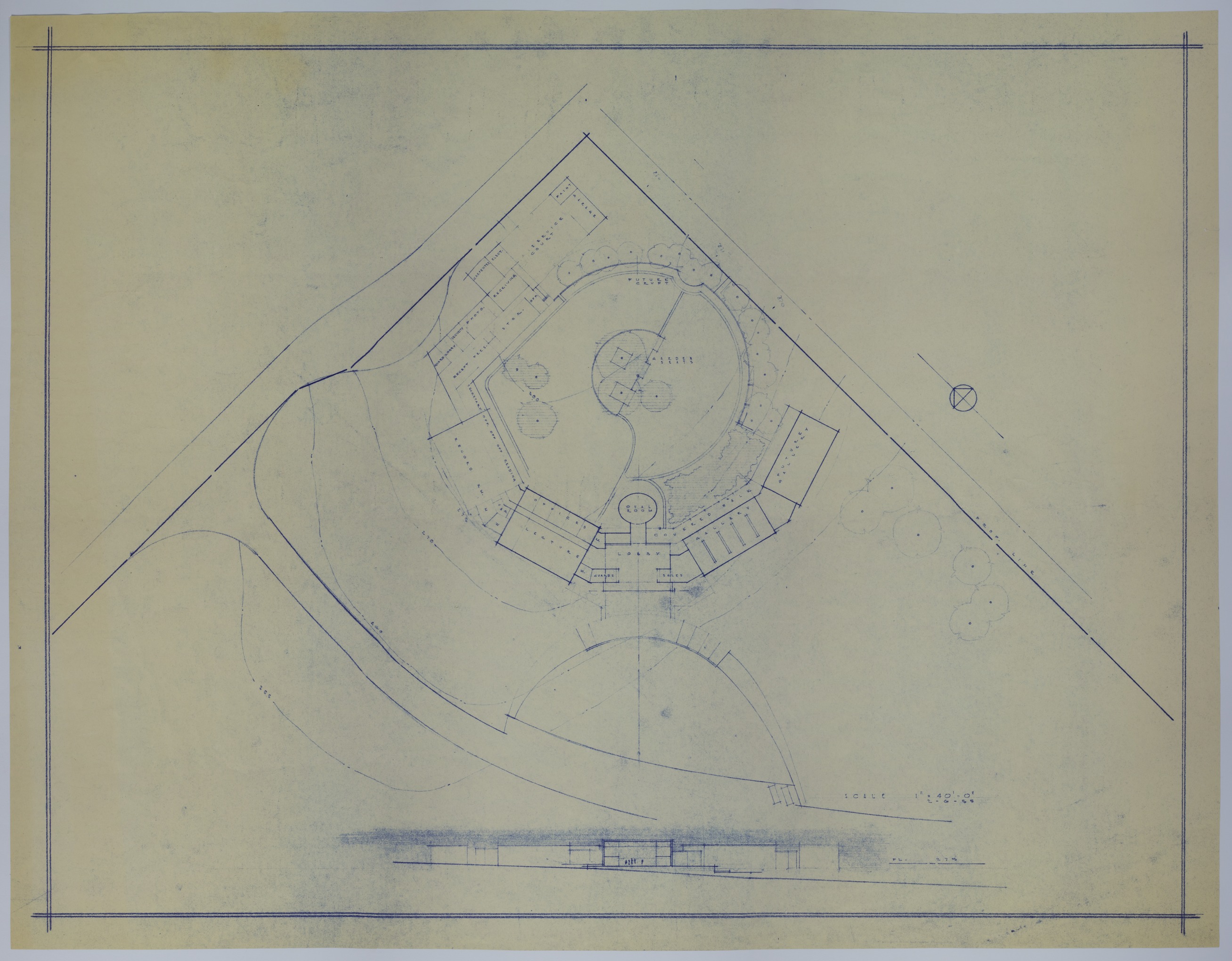 Drawing of the Proposed Courtyard and First Floor of the Harry S. Truman Library