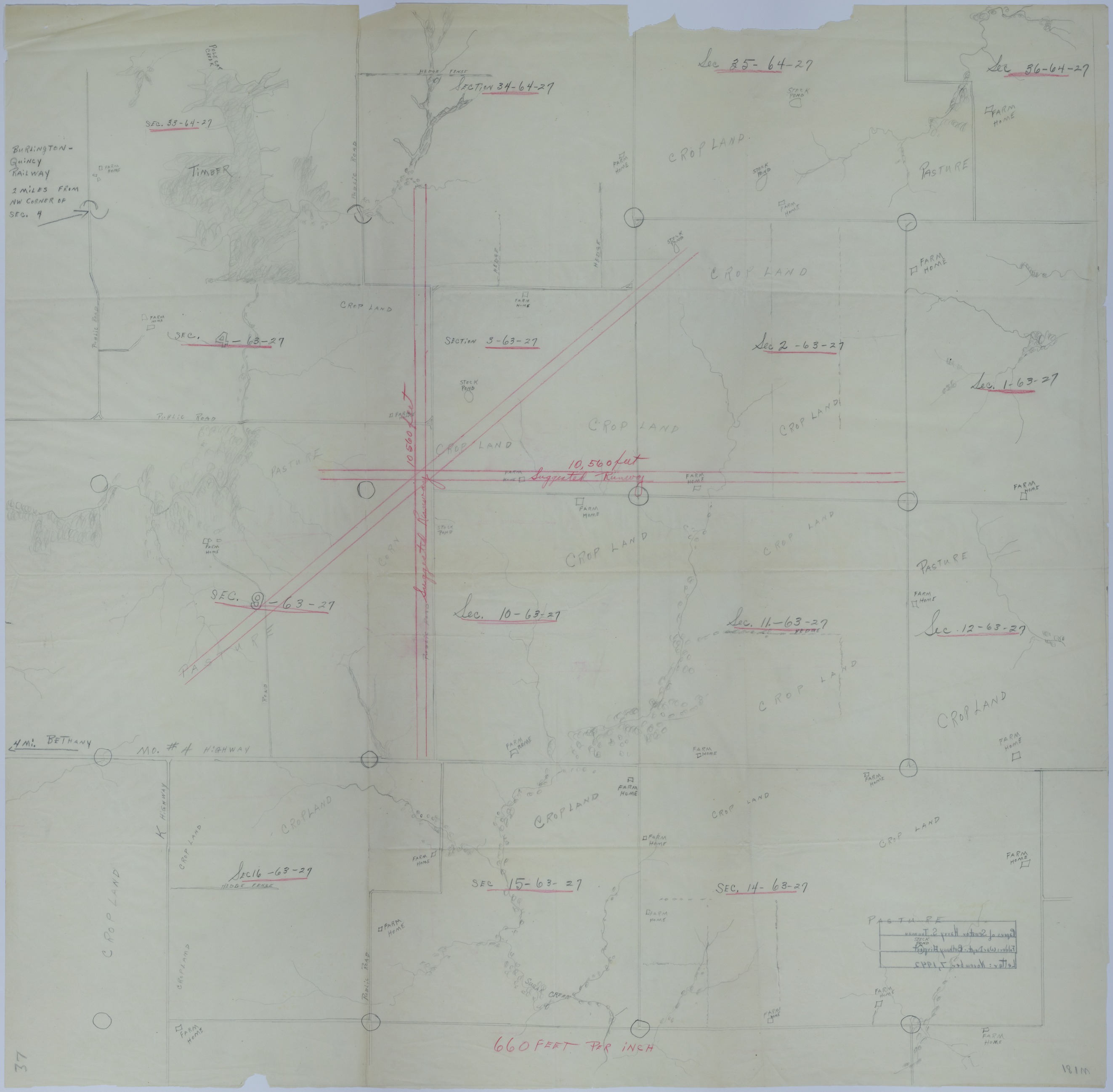 Map of a Proposed Airport Near Bethany, Missouri