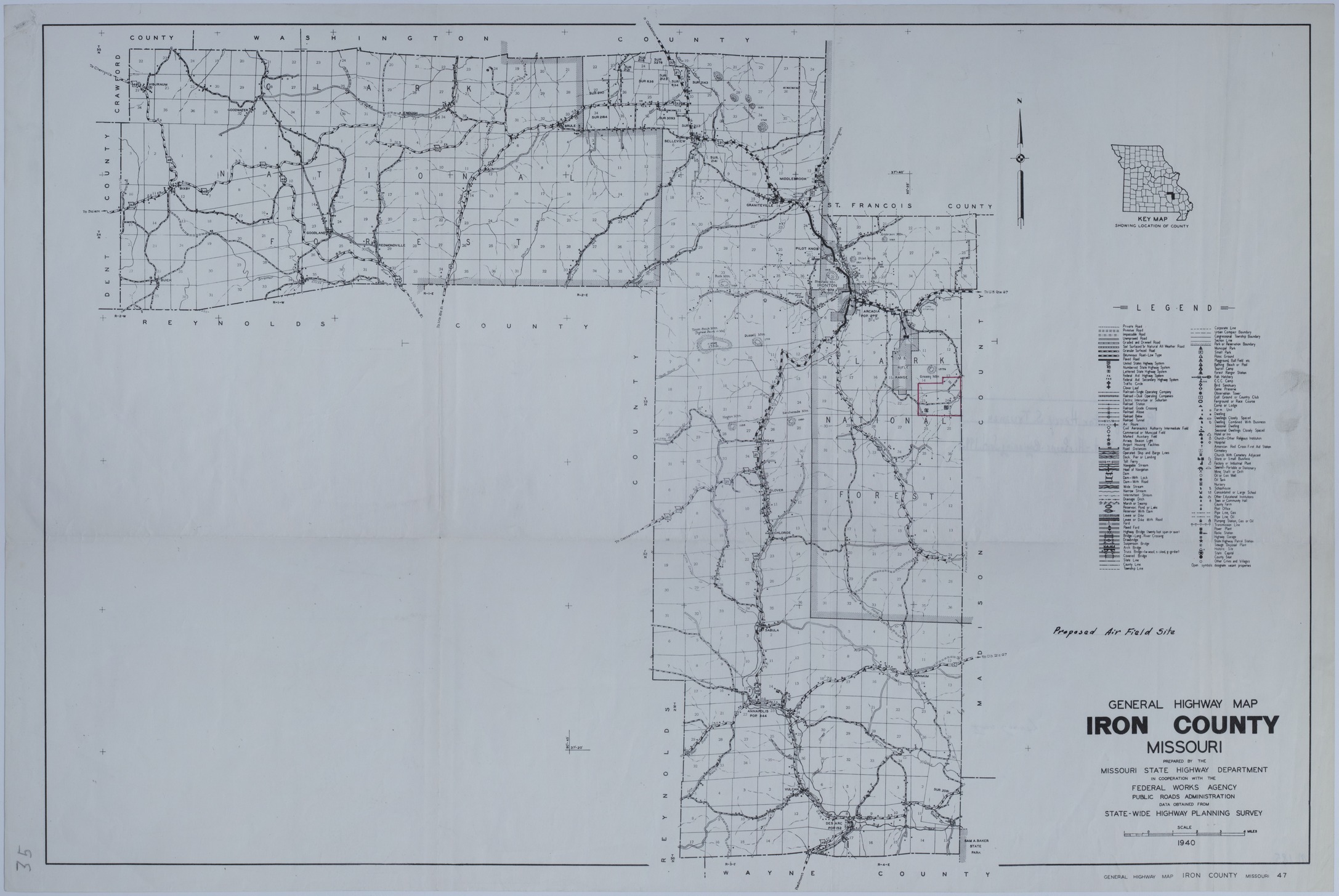 Map of a Proposed Airfield in Iron County, Missouri