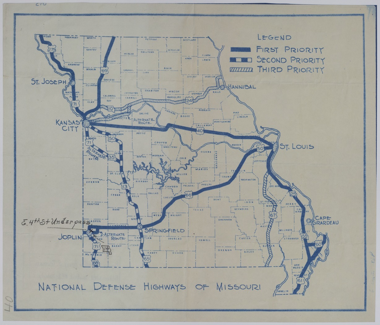 M188.jpg Map of National Defense Highways in Missouri