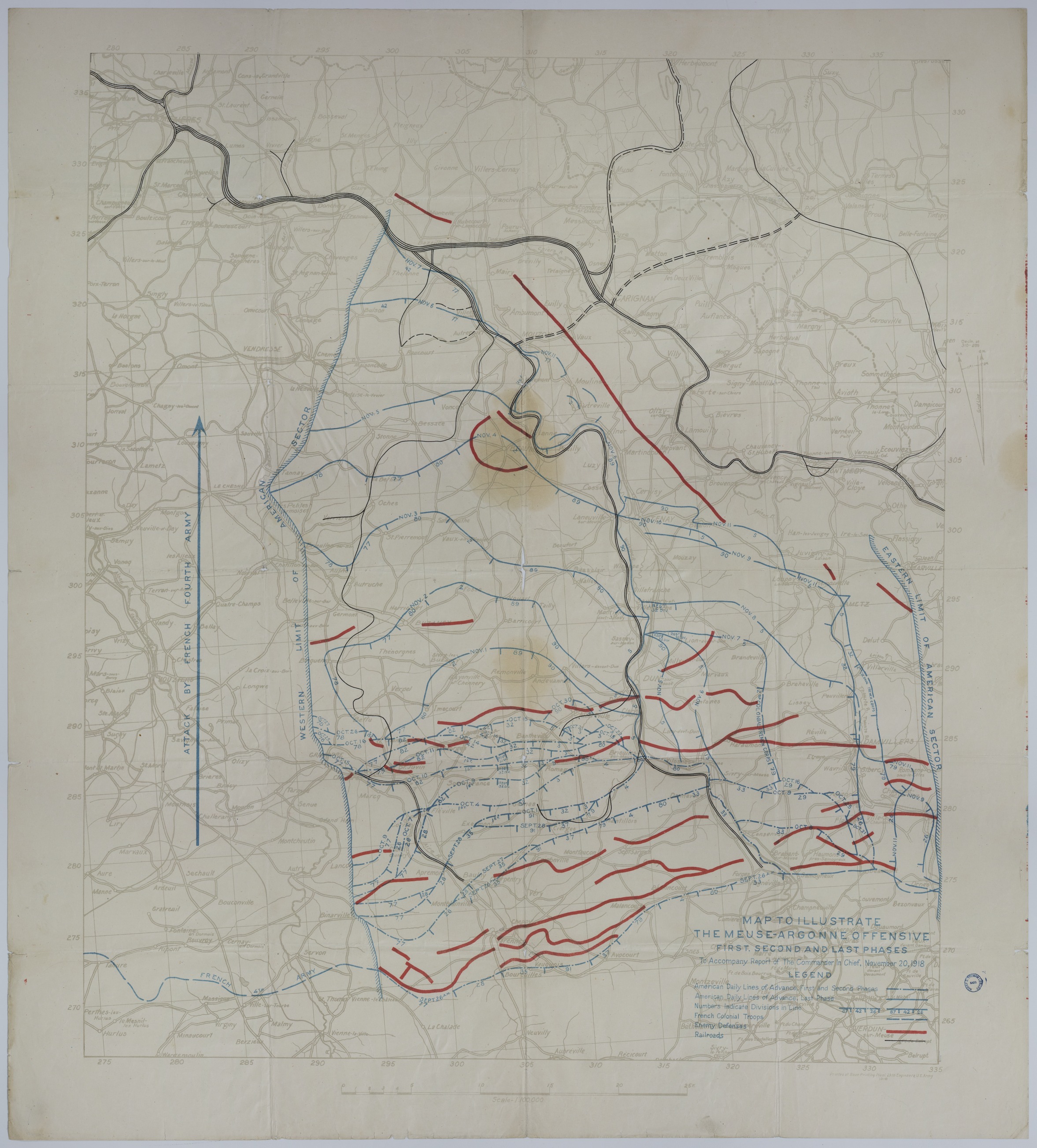 M1909.jpg Map of Allied Divisional Movement During the Meuse-Argonne Offensive