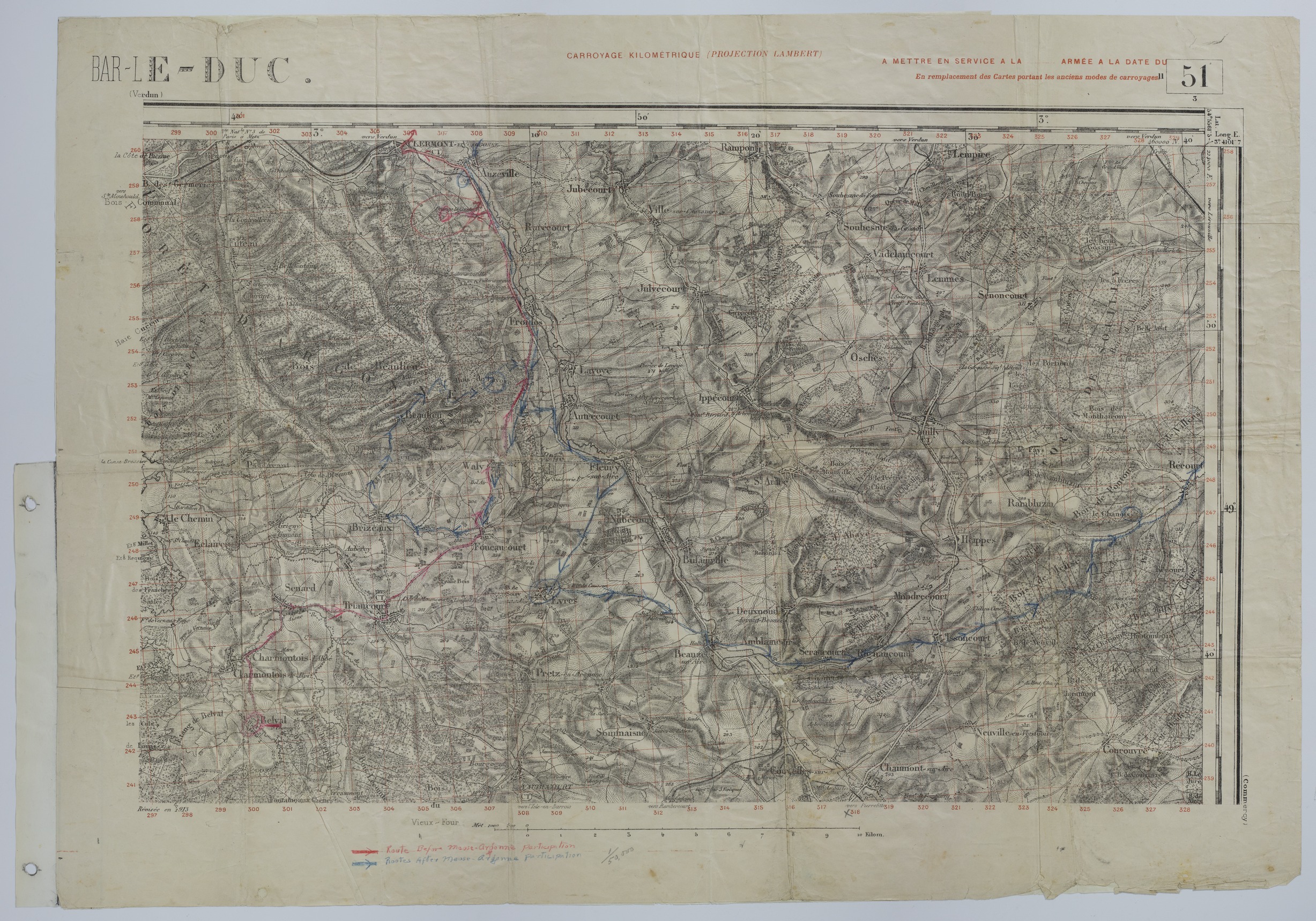 Map of the Movement of the 128th Machine Gun Battalion