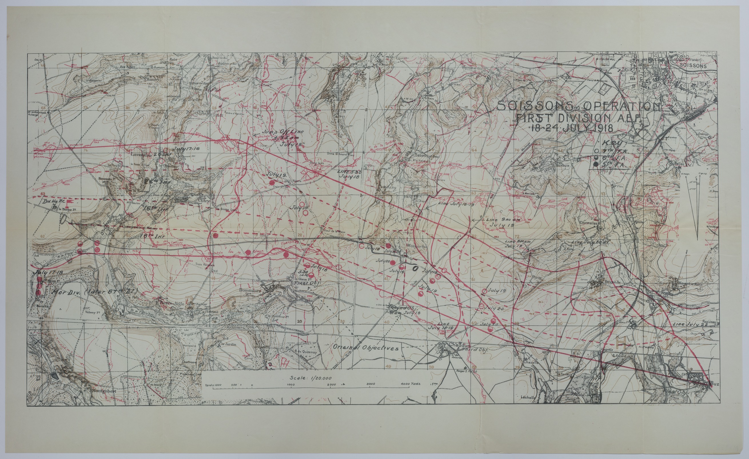 Map of the 1st Division During the Soissons Operation