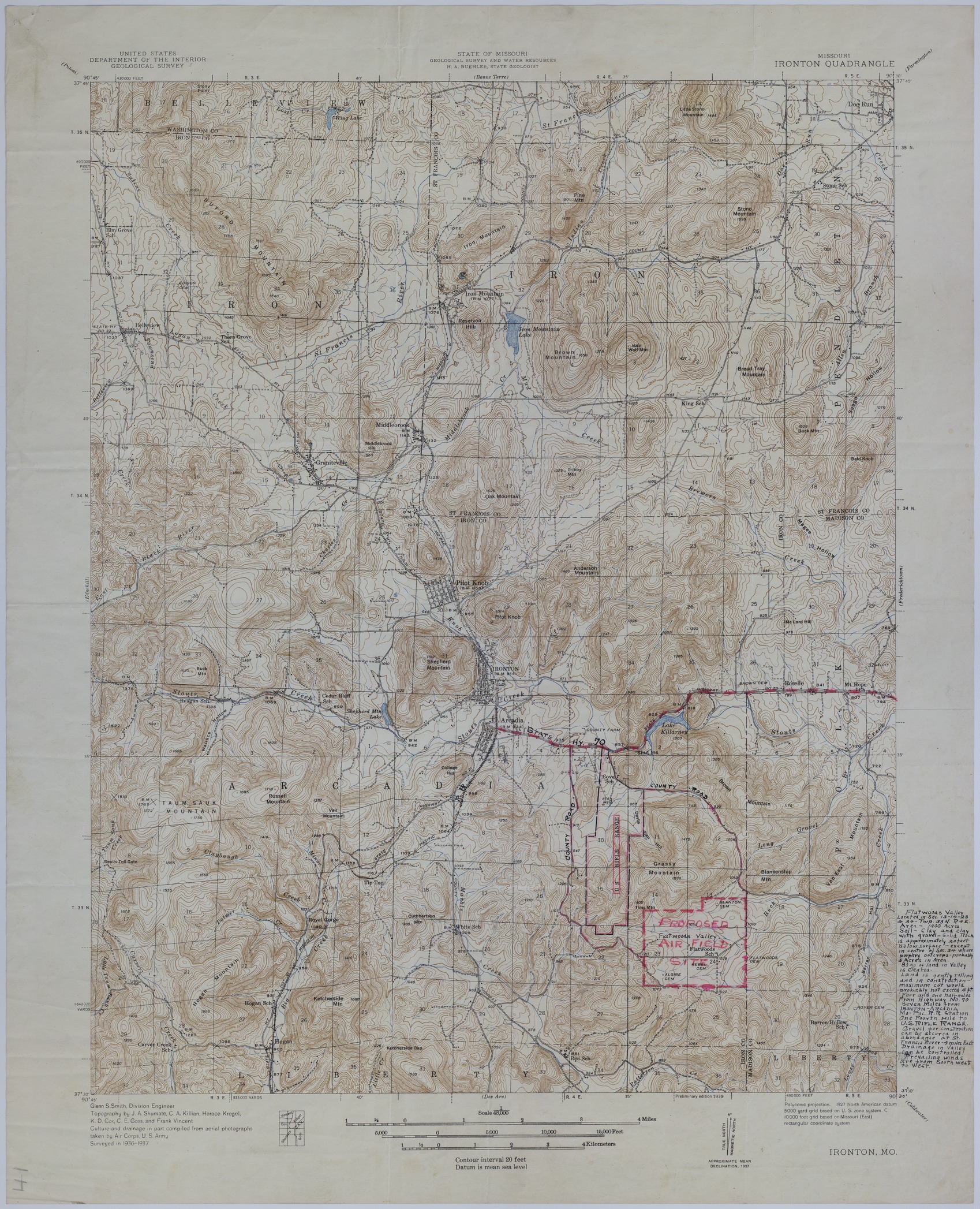 M196.jpg Map of a Proposed Airfield in Iron County, Missouri