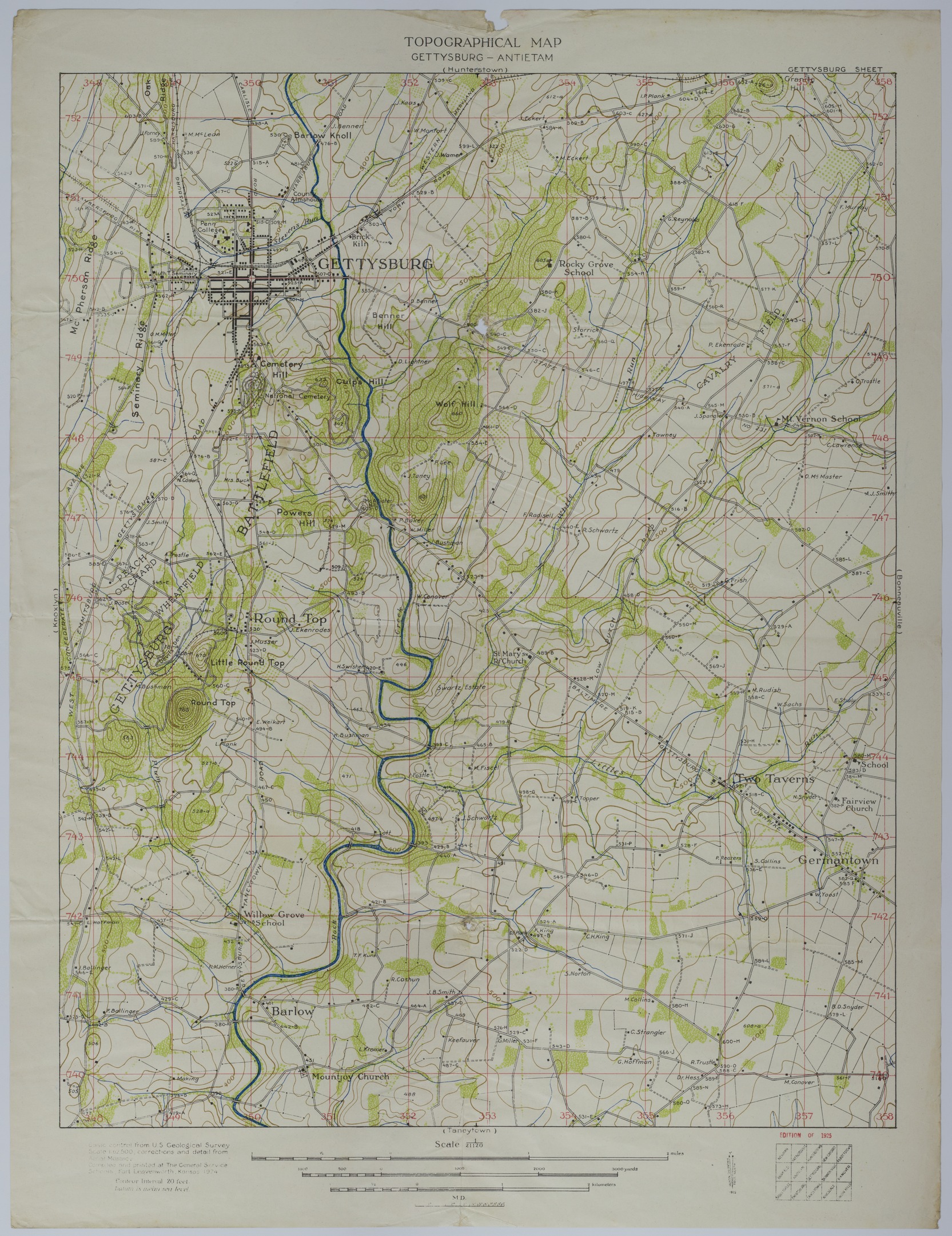 Map of the Area Around Gettysburg, Pennsylvania