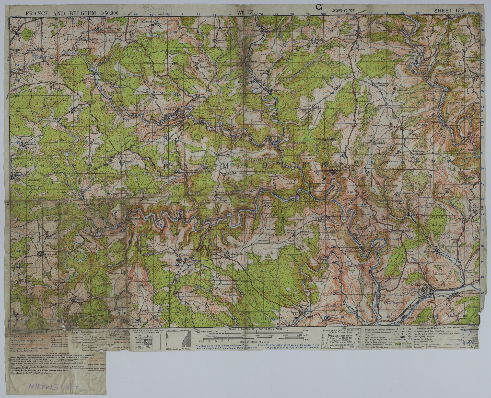 Map of the Area Near Wiltz, Luxembourg