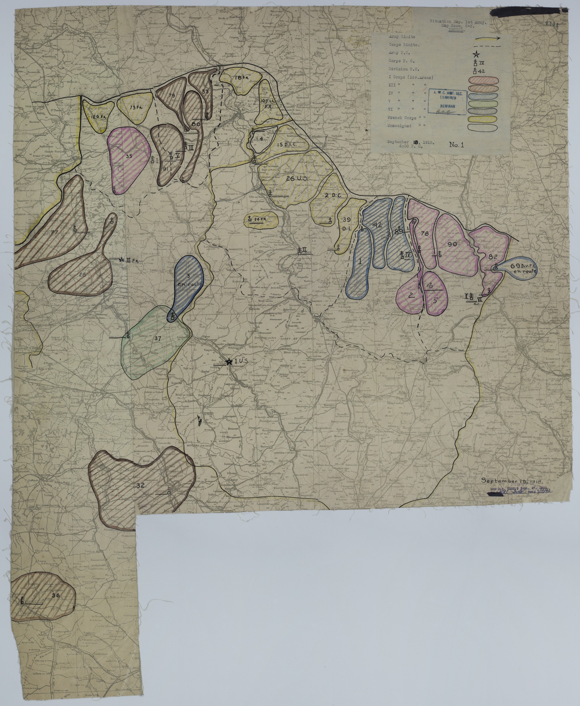 Map of Divisional Positions on September 18, 1918