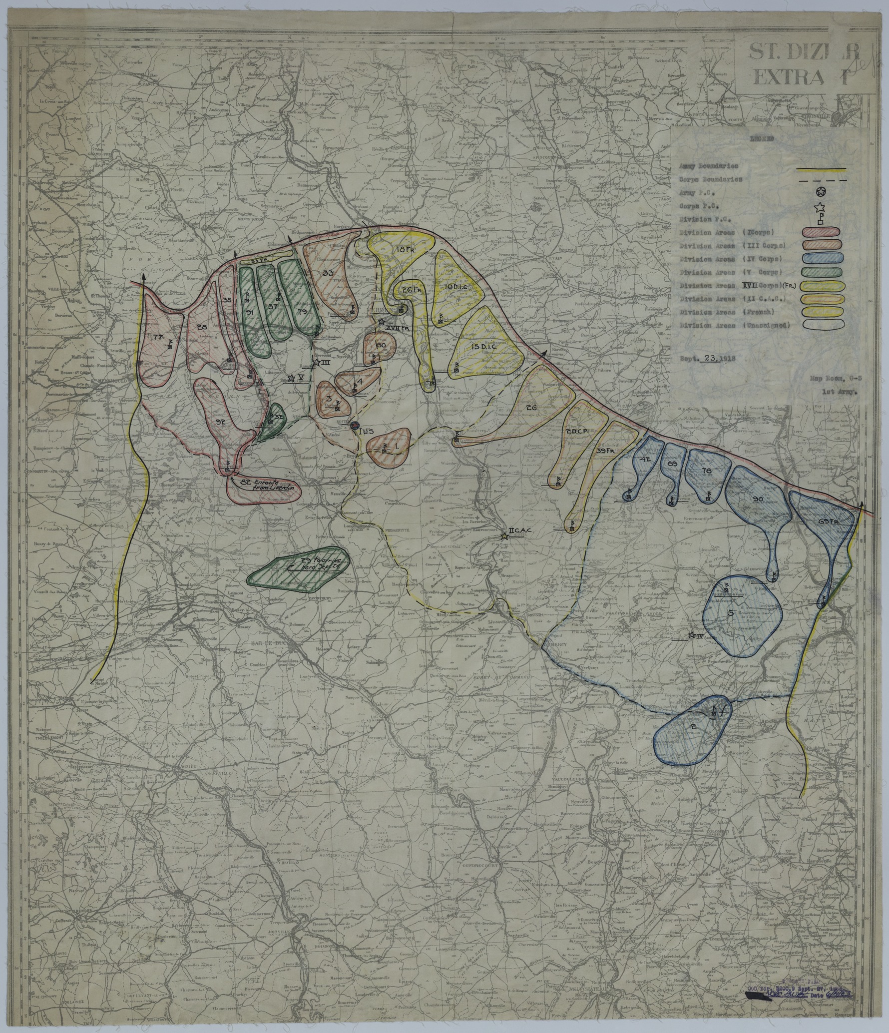 Map of Divisional Positions on September 23, 1918