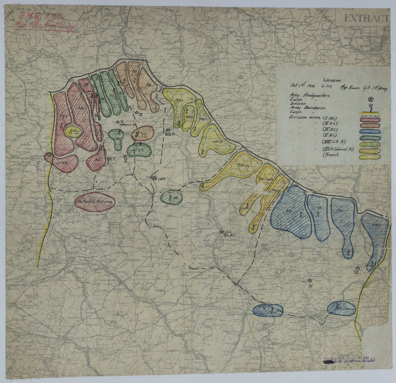 Map of Divisional Positions on October 1, 1918