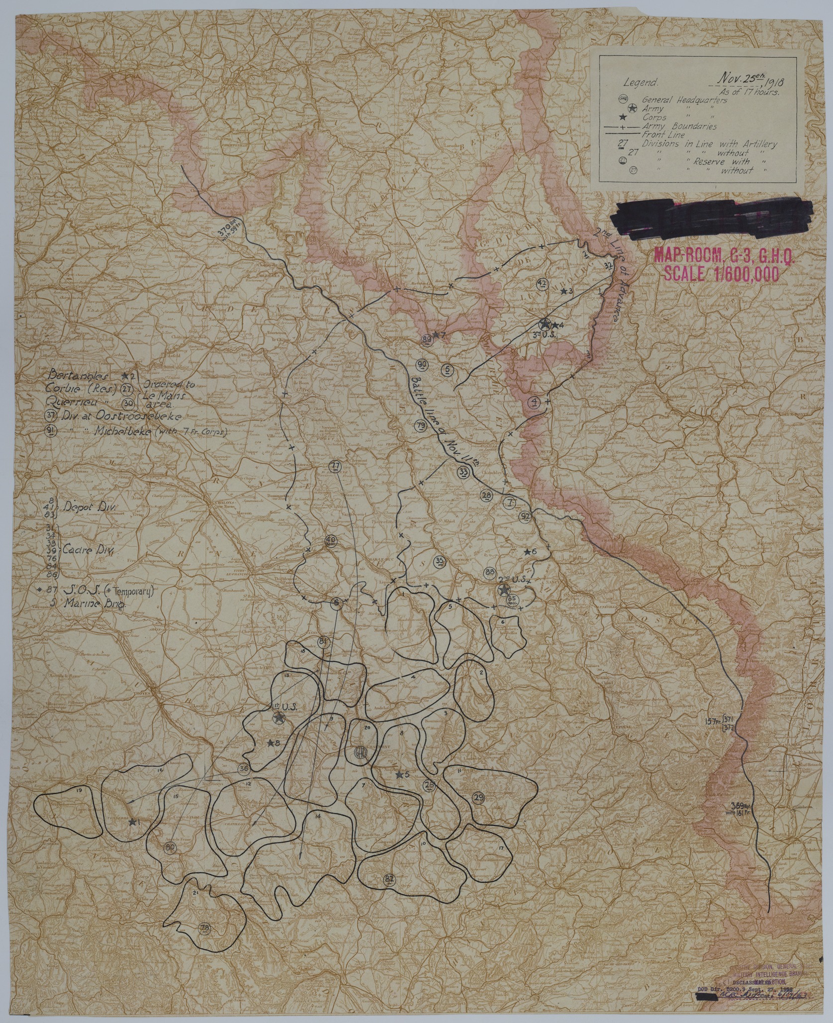 M540.jpg Map of Divisional Positions on November 25, 1918
