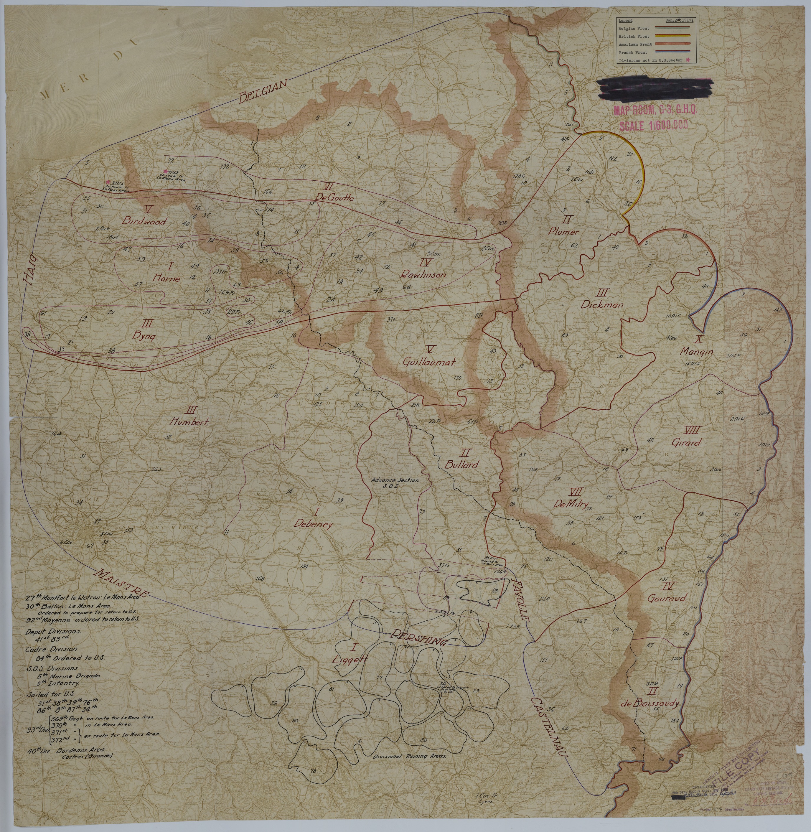 M542.jpg Map of Divisional Positions on January 8, 1919