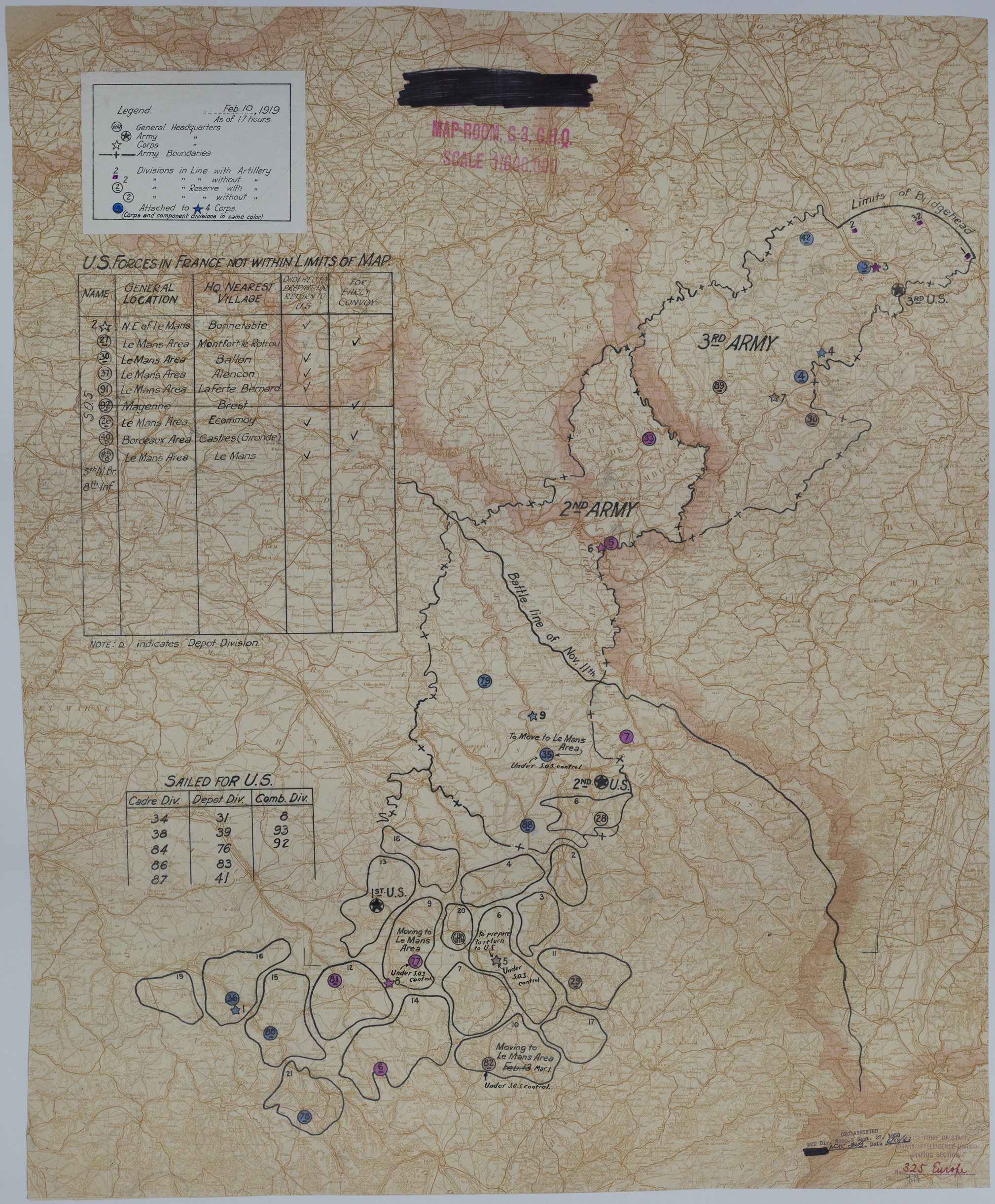 M544.jpg Map of Divisional Positions on February 10, 1919