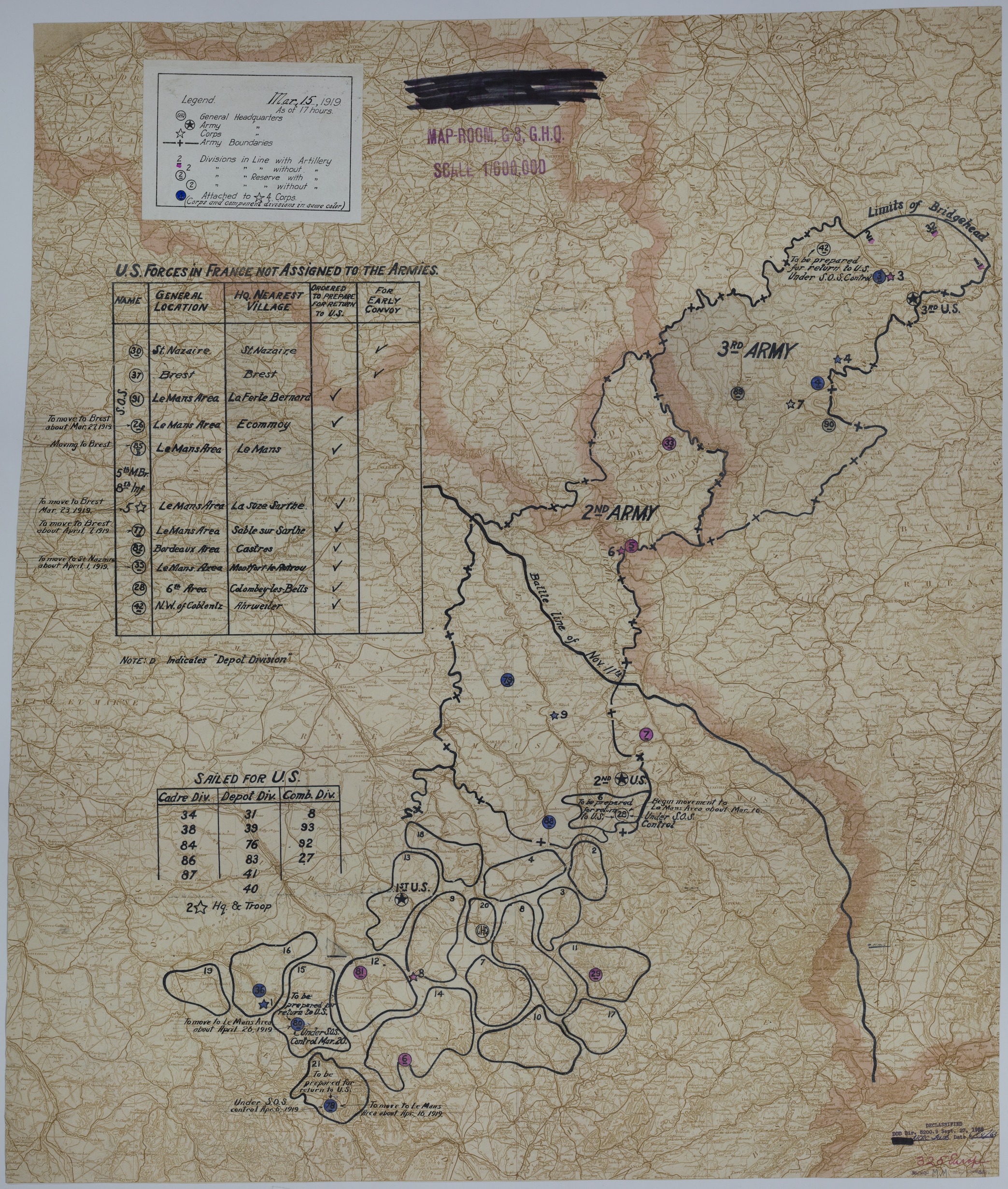 M545.jpg Map of Divisional Positions on March 15, 1919