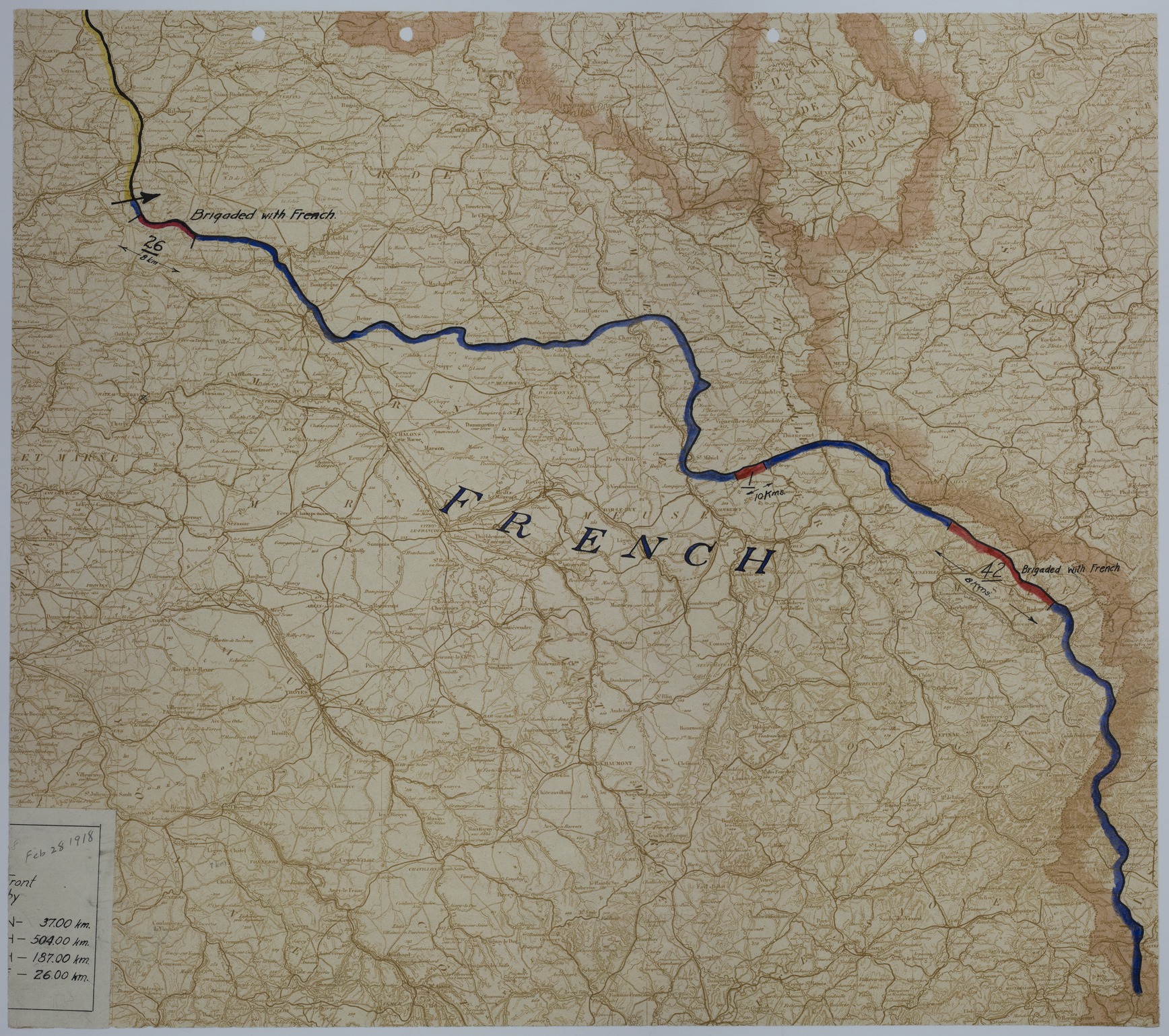 Map of the Front Lines on February 28, 1918