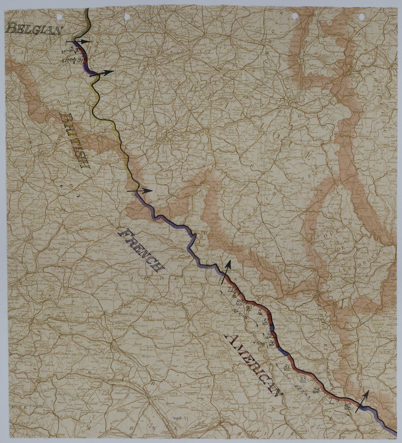 Map of the Front Lines on November 11, 1918