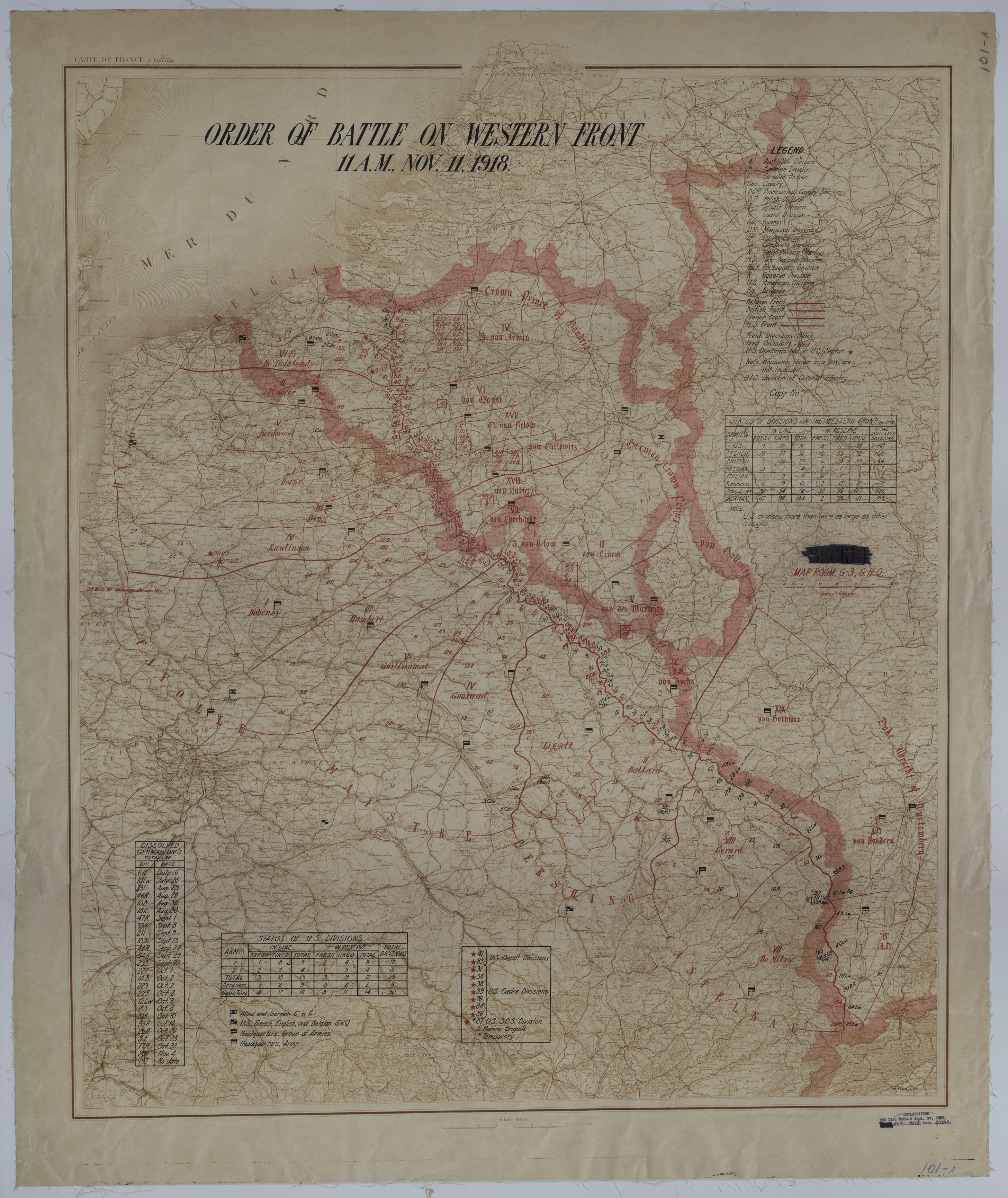 Map of the Status of Allied and German Divisions on November 11, 1918