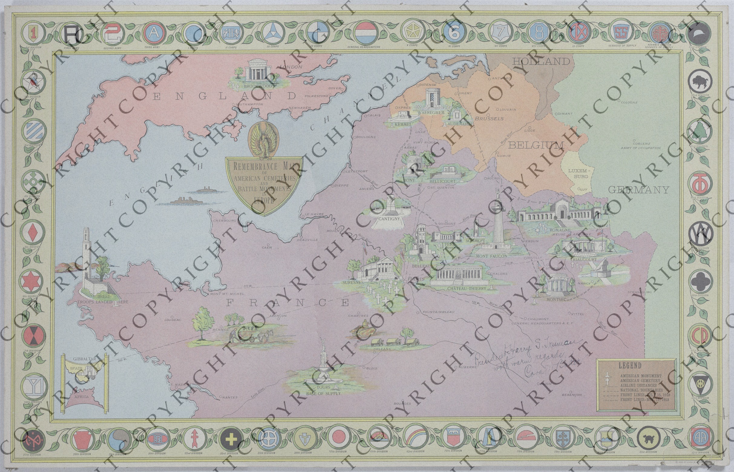 M613.jpg Map of American Cemeteries and Battle Monuments in Europe
