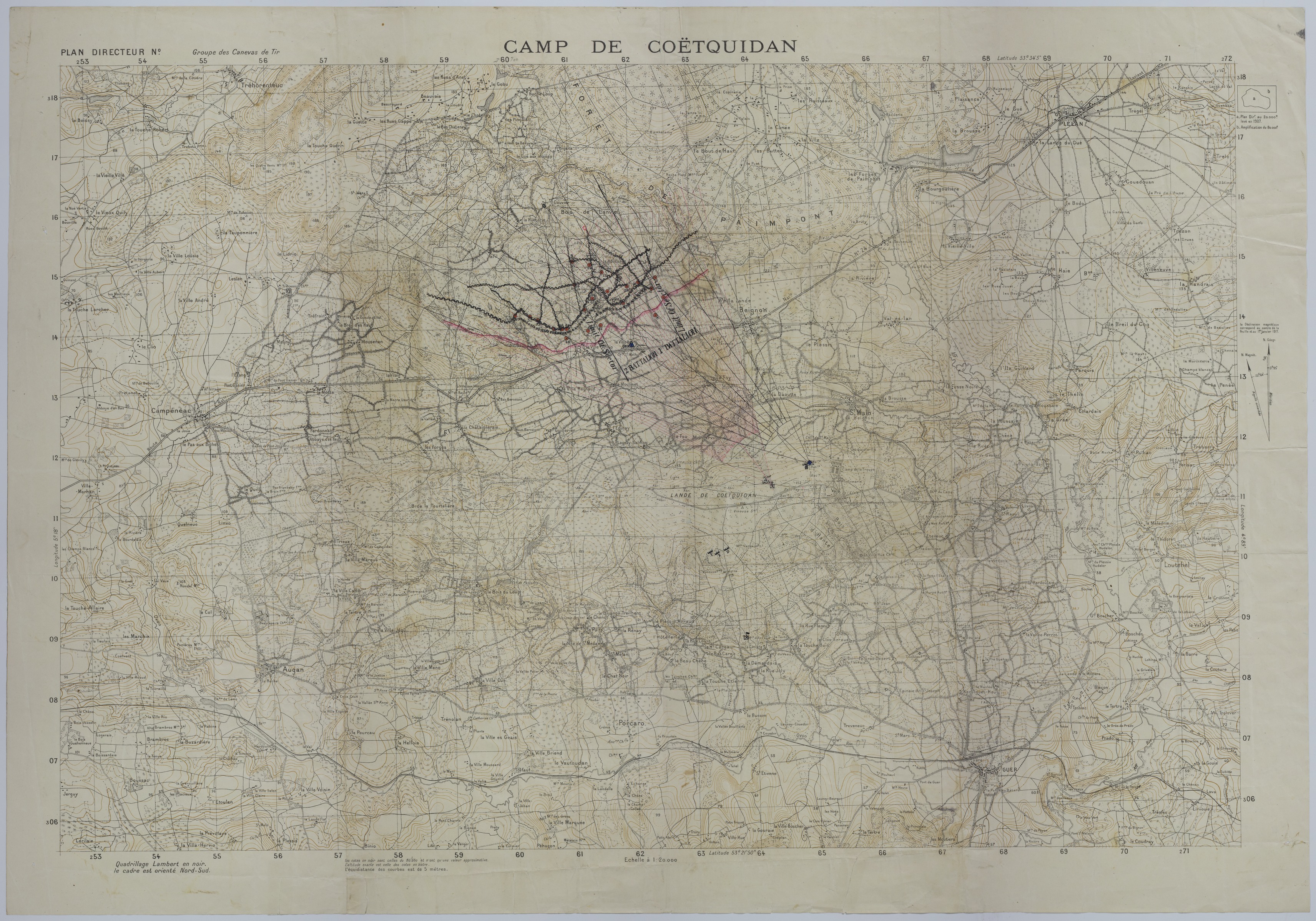 M631.jpg Map of the 129th Field Artillery at Camp Coetquidan