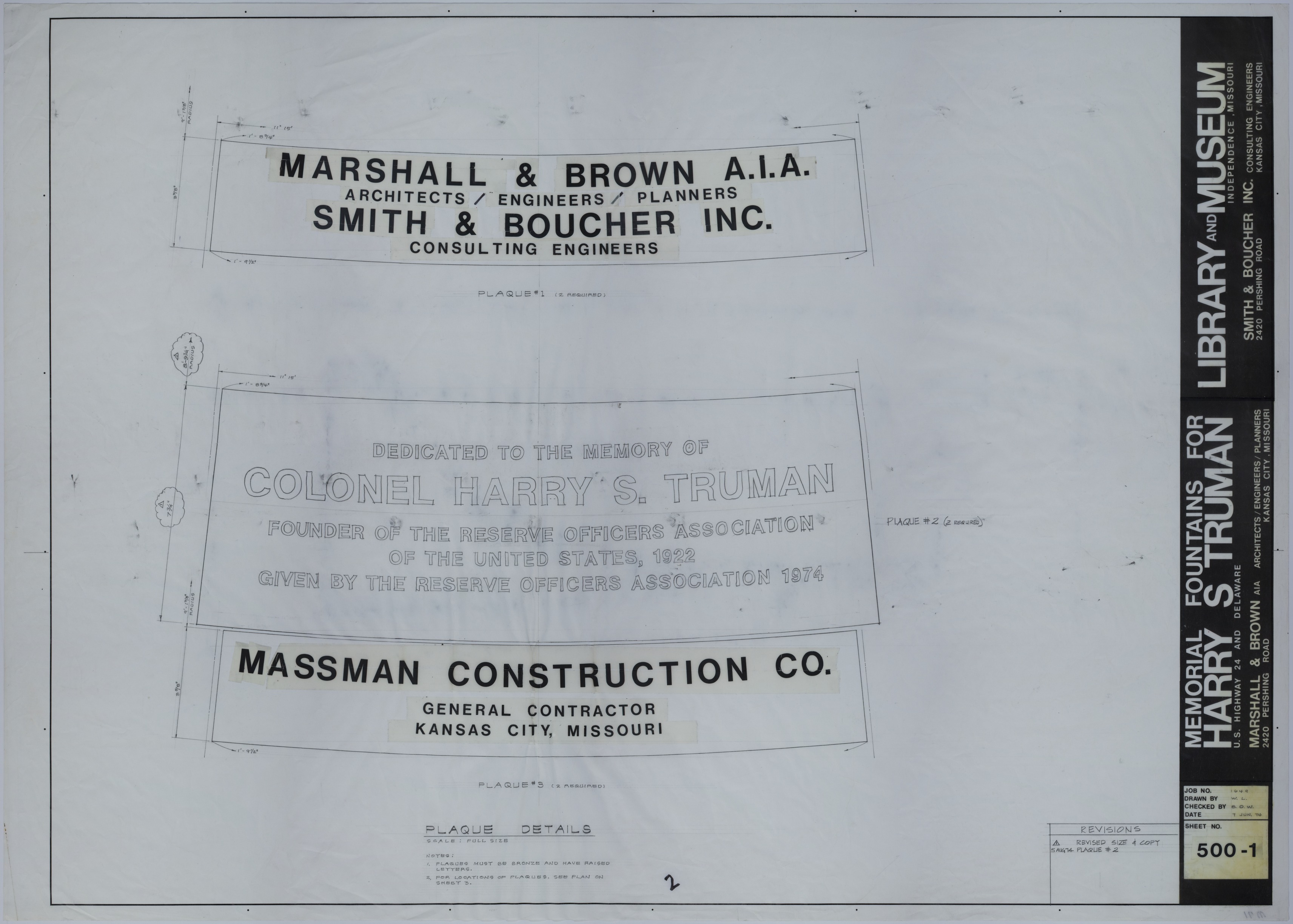 M71.jpg Drawing of the Plaques for the Proposed Memorial Fountains at the Harry S. Truman Library