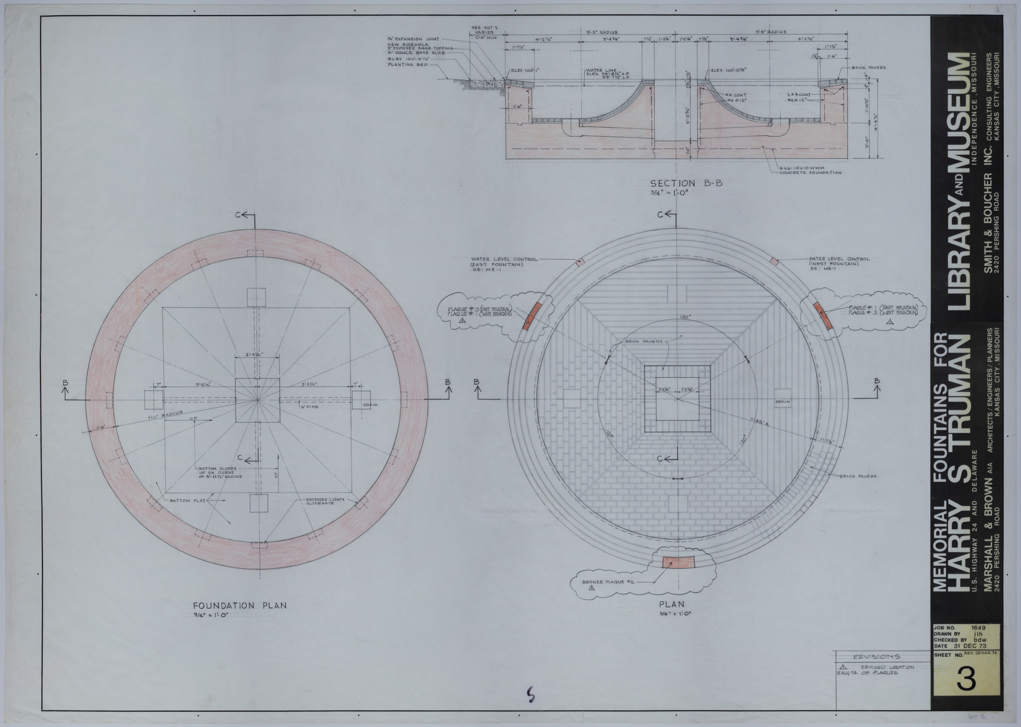 Drawing of the Proposed Memorial Fountains at the Harry S. Truman Library