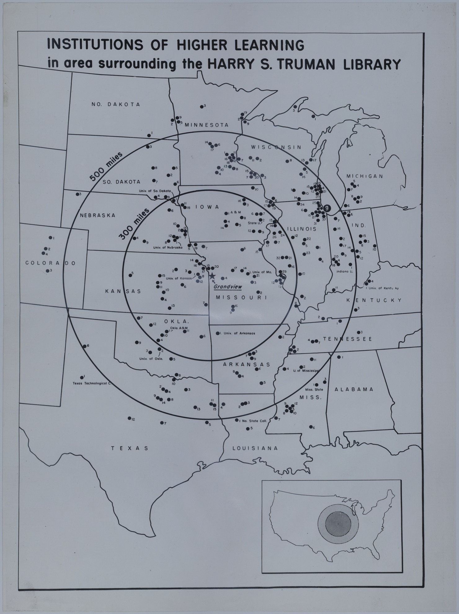 M85.jpg Map of Universities and Colleges Surrounding the Proposed Harry S. Truman Library