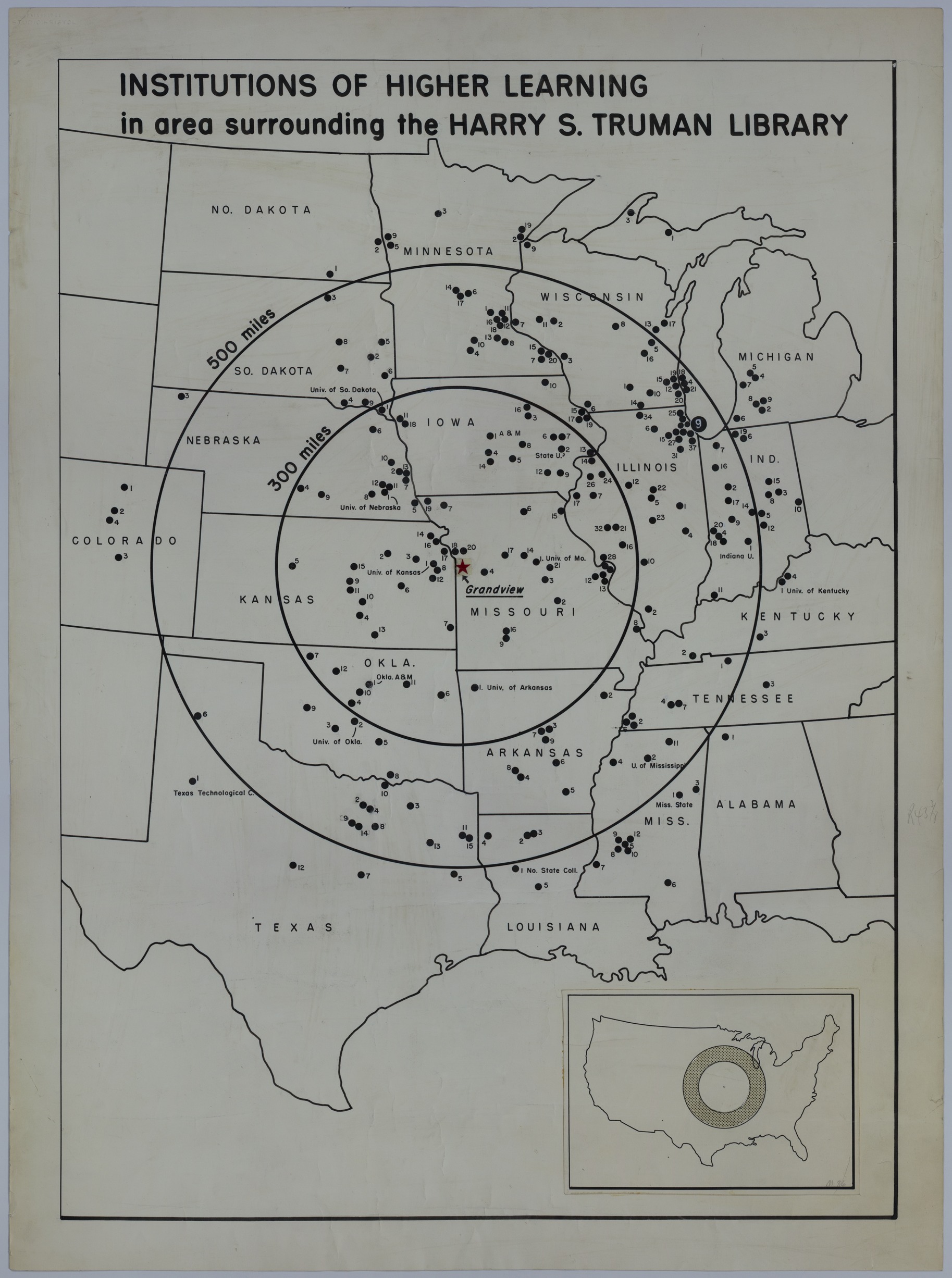 M86.jpg Map of Universities and Colleges Surrounding the Proposed Harry S. Truman Library
