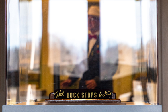 Truman Museum. The Bucks Stops Here sign.