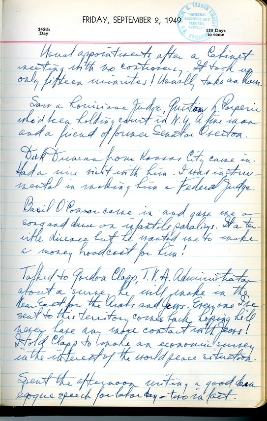 Diary Entry of President Harry S. Truman