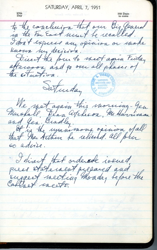 Diary Entry of President Harry S. Truman