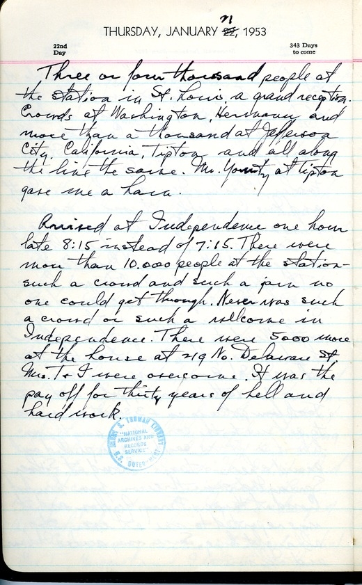 Diary Entry of Former President Harry S. Truman