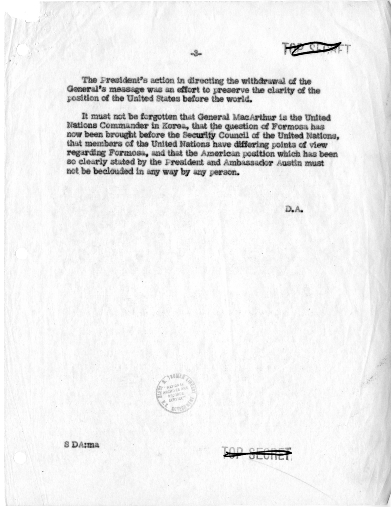 Memorandum from Dean Acheson to James Webb