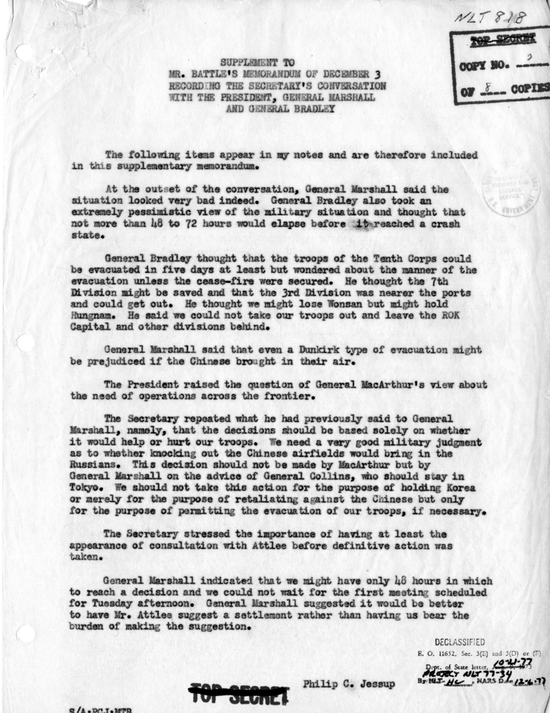 Memorandum of Conversation with James Webb, H. Freeman Matthews, John D. Hickerson, Paul Nitze, Dean Rusk, George Kennan, Philip Jessup, and William J. Sheppard