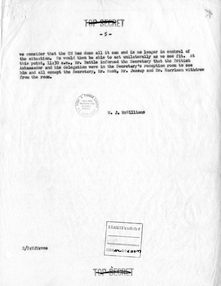 Memorandum of Conversation with James Webb, H. Freeman Matthews, Philip Jessup, Dean Rusk, Livingston Merchant, Paul Nitze, George Perkins, Averell Harriman, George Kennan, and William J. McWilliams
