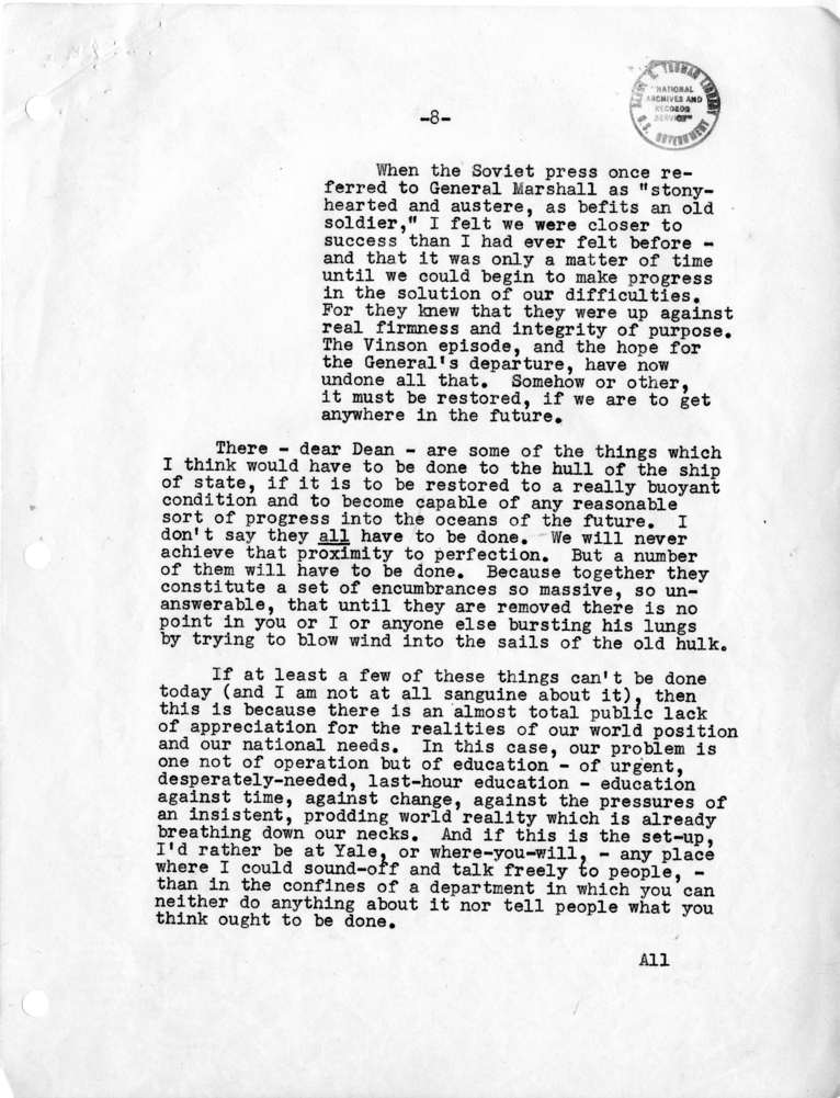 Letter, George Kennan to Dean Acheson